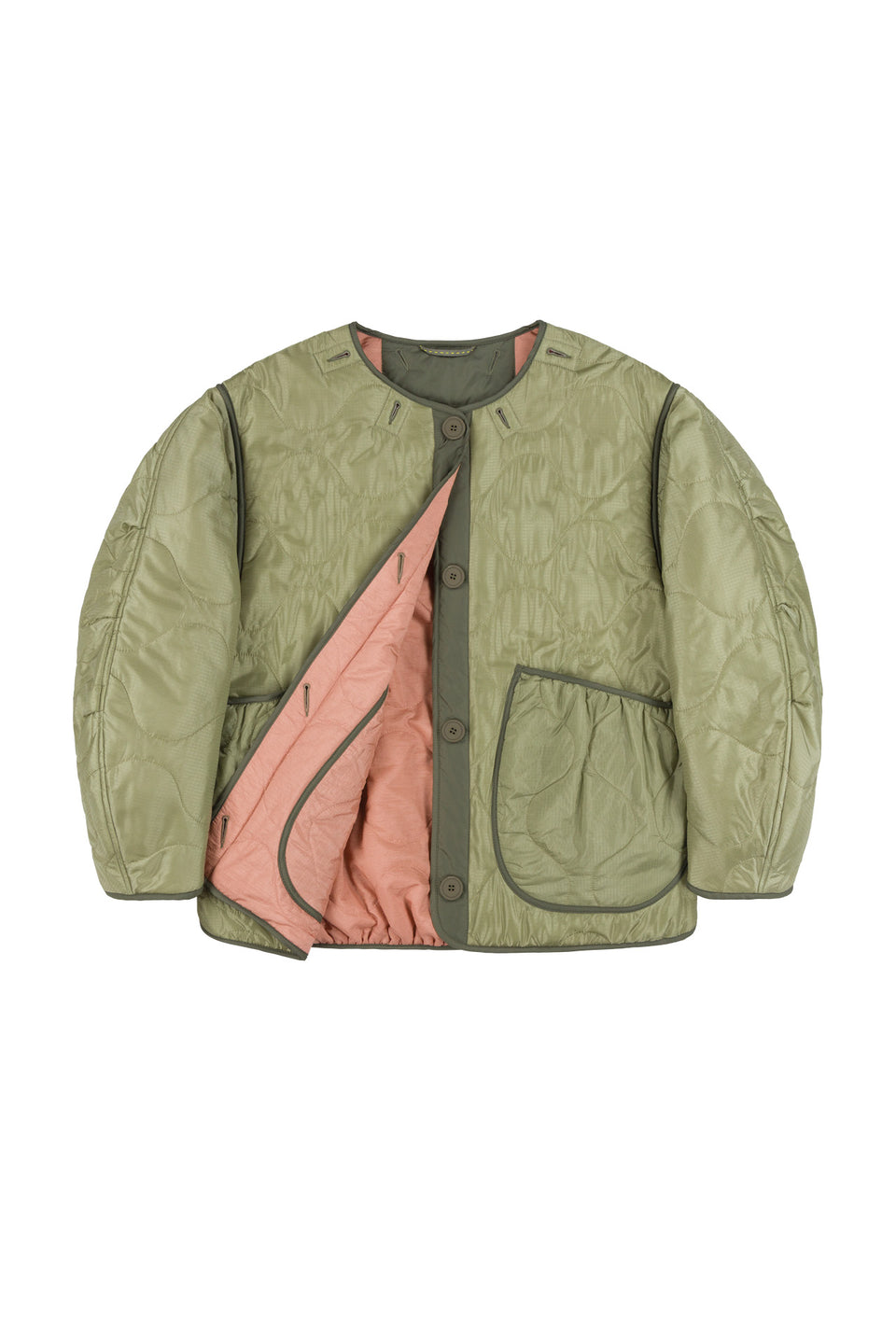 Cropped Quilt Jacket - Pale Pink / Pale Sage (listing page thumbnail)