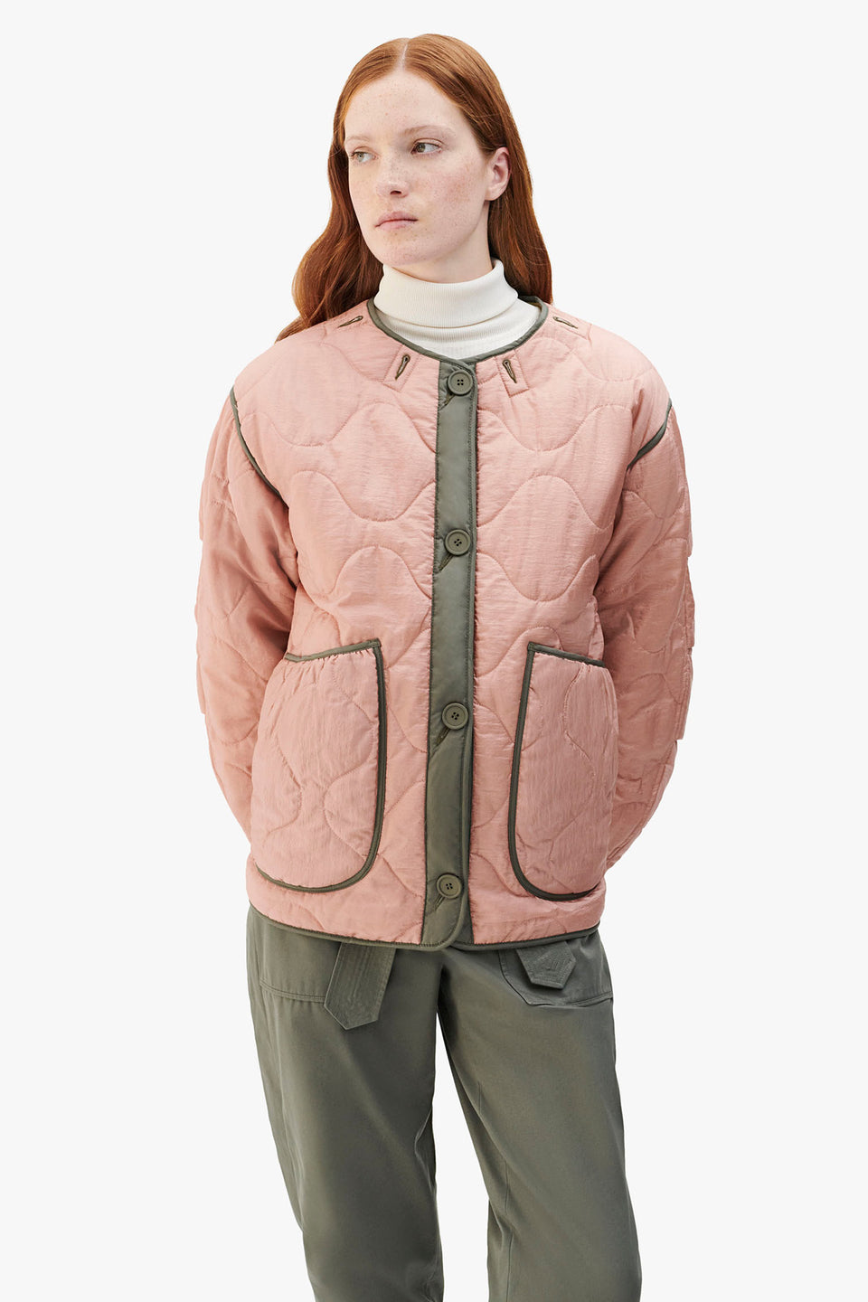 Cropped Quilt Jacket - Pale Pink / Pale Yellow (listing page thumbnail)