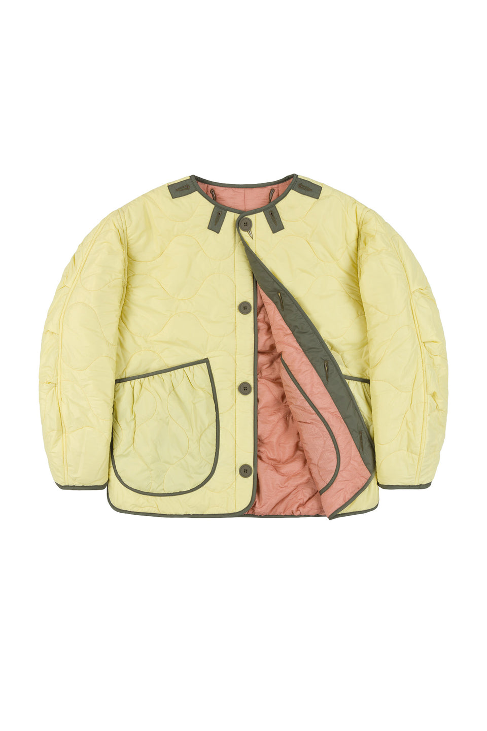 Cropped Quilt Jacket - Pale Pink / Pale Yellow (listing page thumbnail)