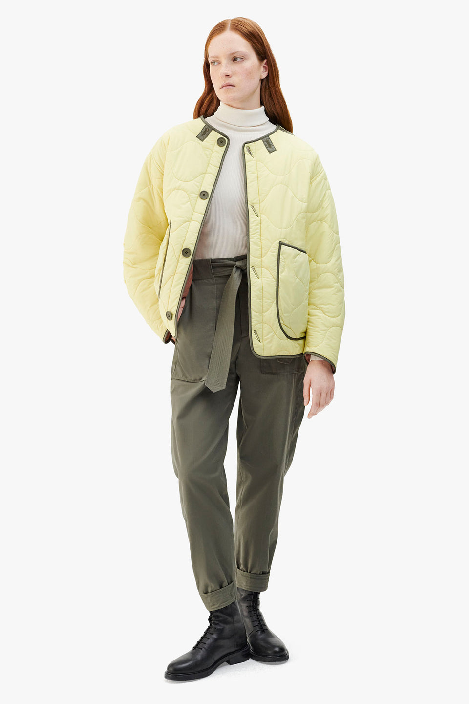 Cropped Quilt Jacket - Pale Pink / Pale Yellow (listing page thumbnail)