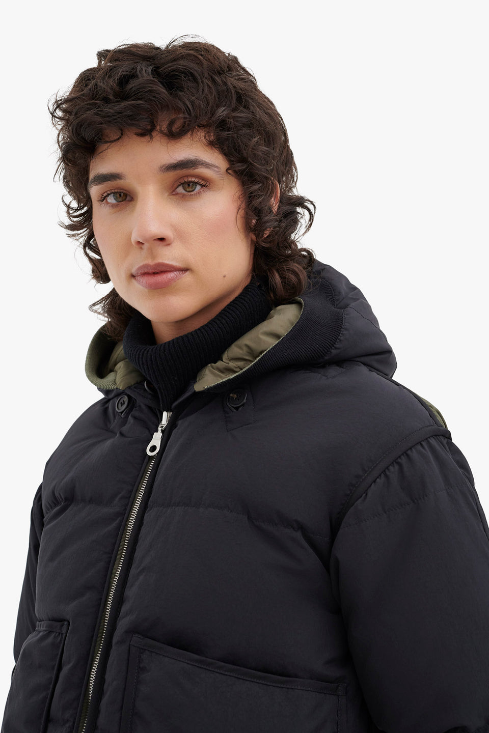 Down Close Fit Hood - Black / Moss (listing page thumbnail)