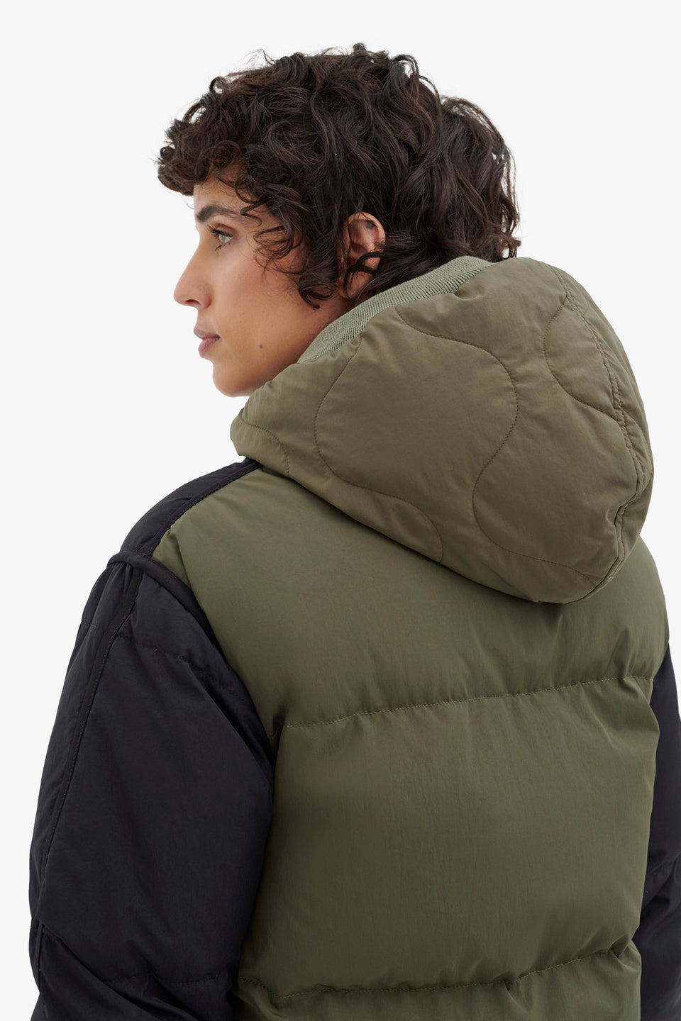 Down Close Fit Hood - Black / Moss (listing page thumbnail)
