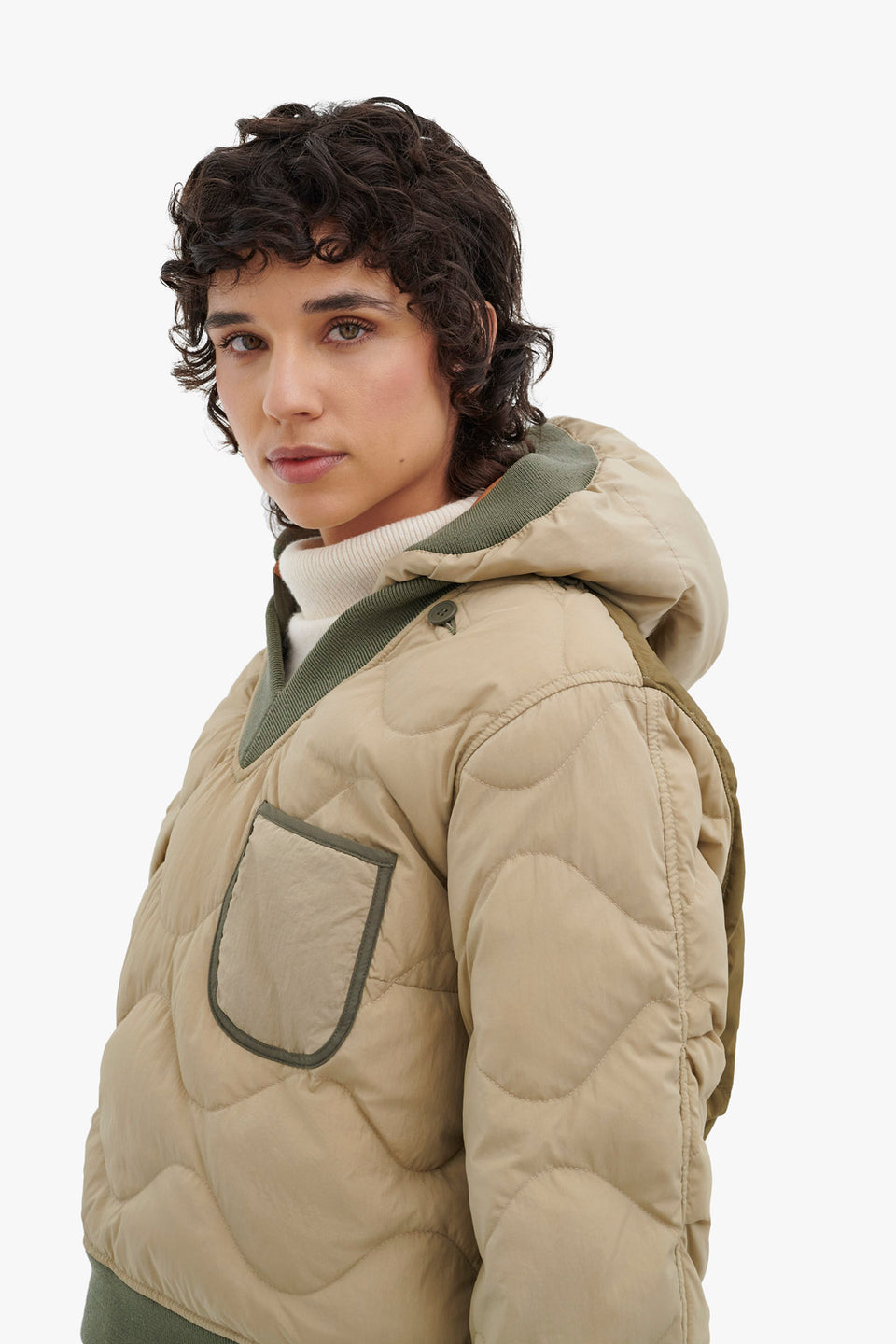 Down Close Fit Hood - Sand / Burnt Orange (listing page thumbnail)