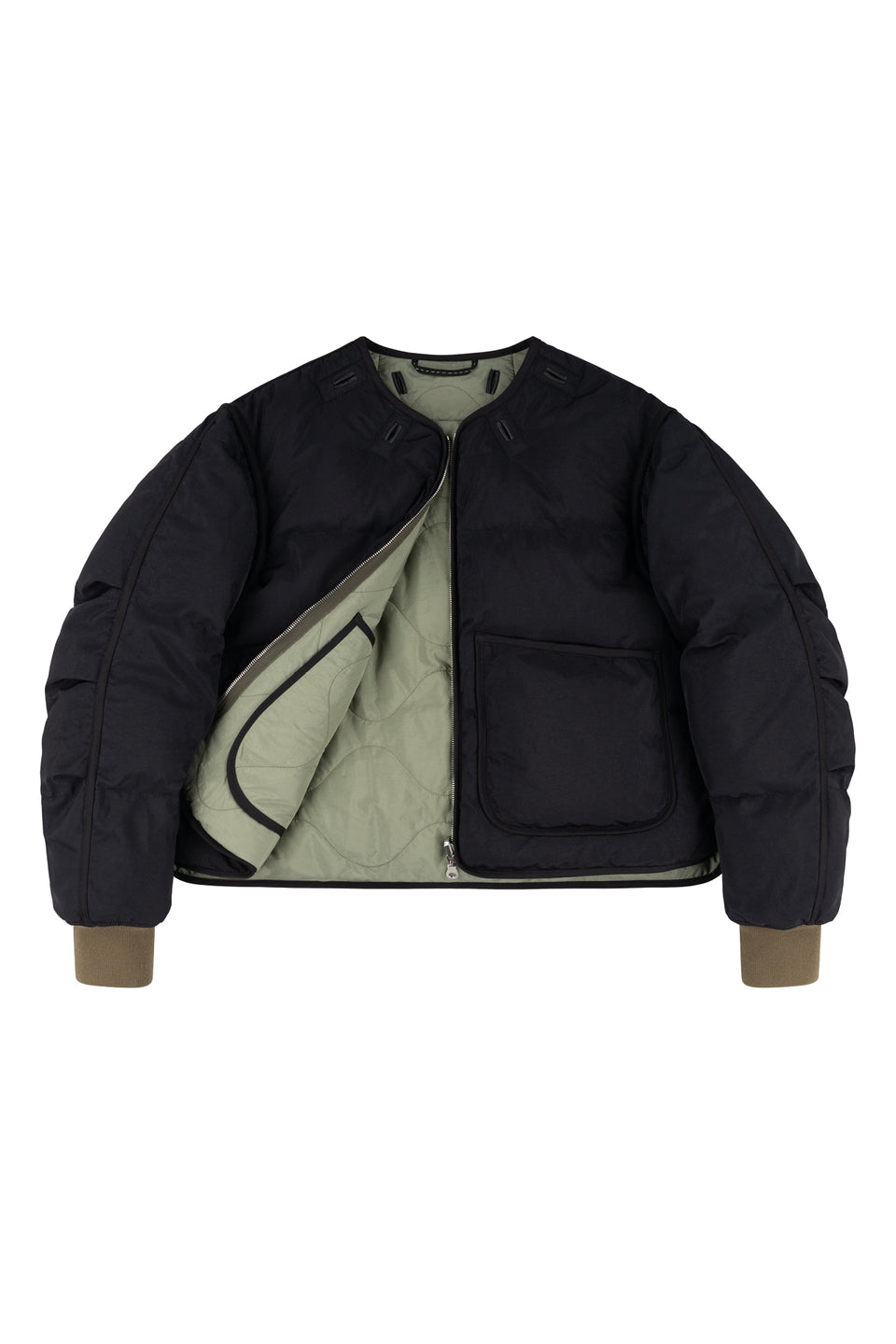 Down Cropped Aviator Jacket - Black / Eucalyptus (listing page thumbnail)