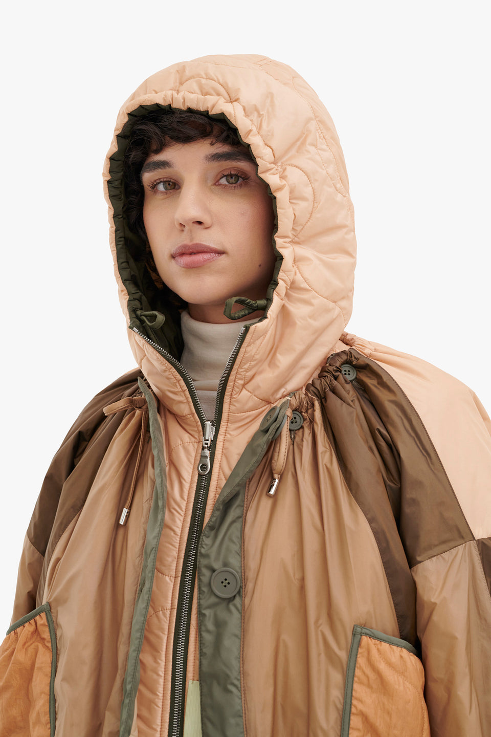 Elements Quilt Zip Hood - Dark Olive / Soft Peach (listing page thumbnail)