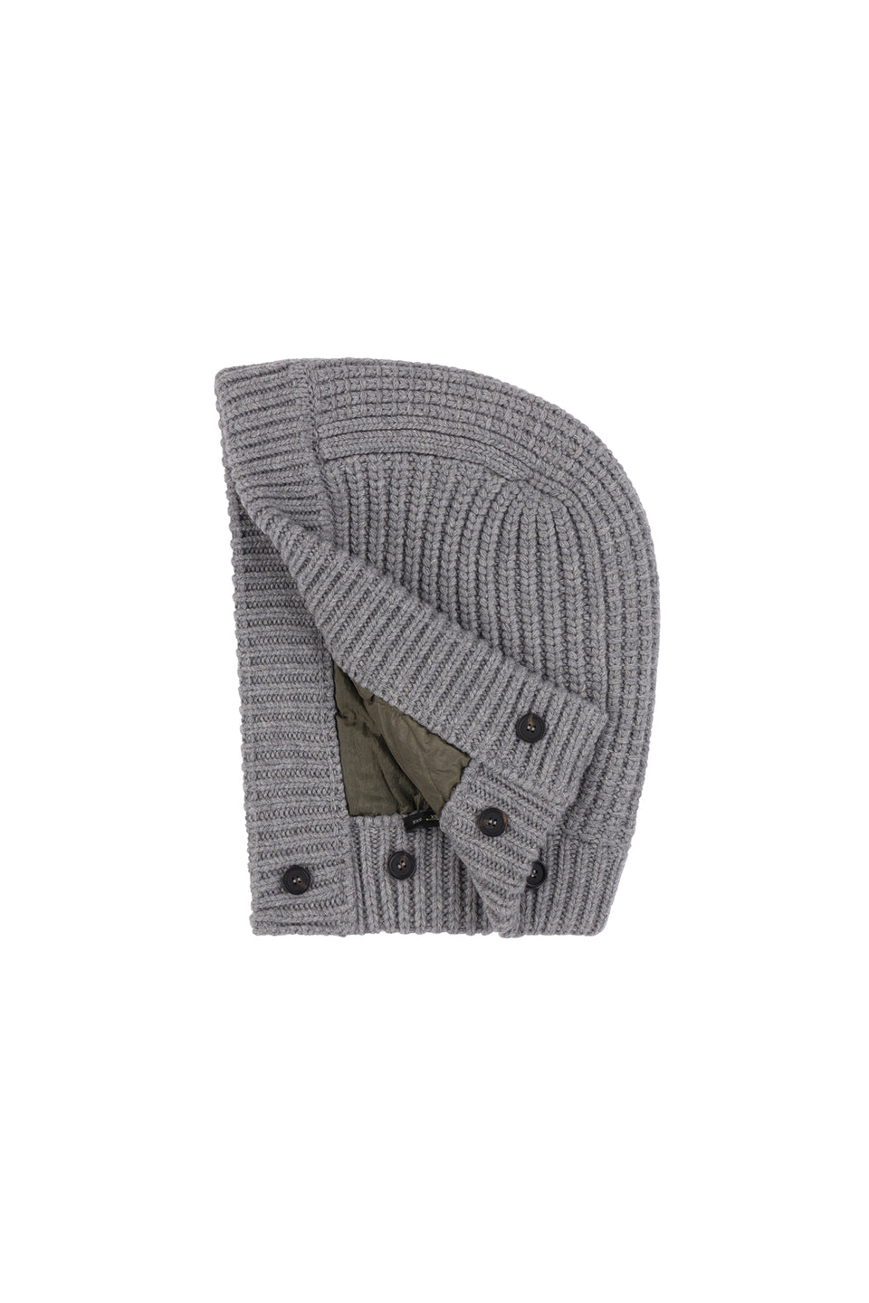 Knit Quilt Hood - Heather Grey / Dark Olive (listing page thumbnail)