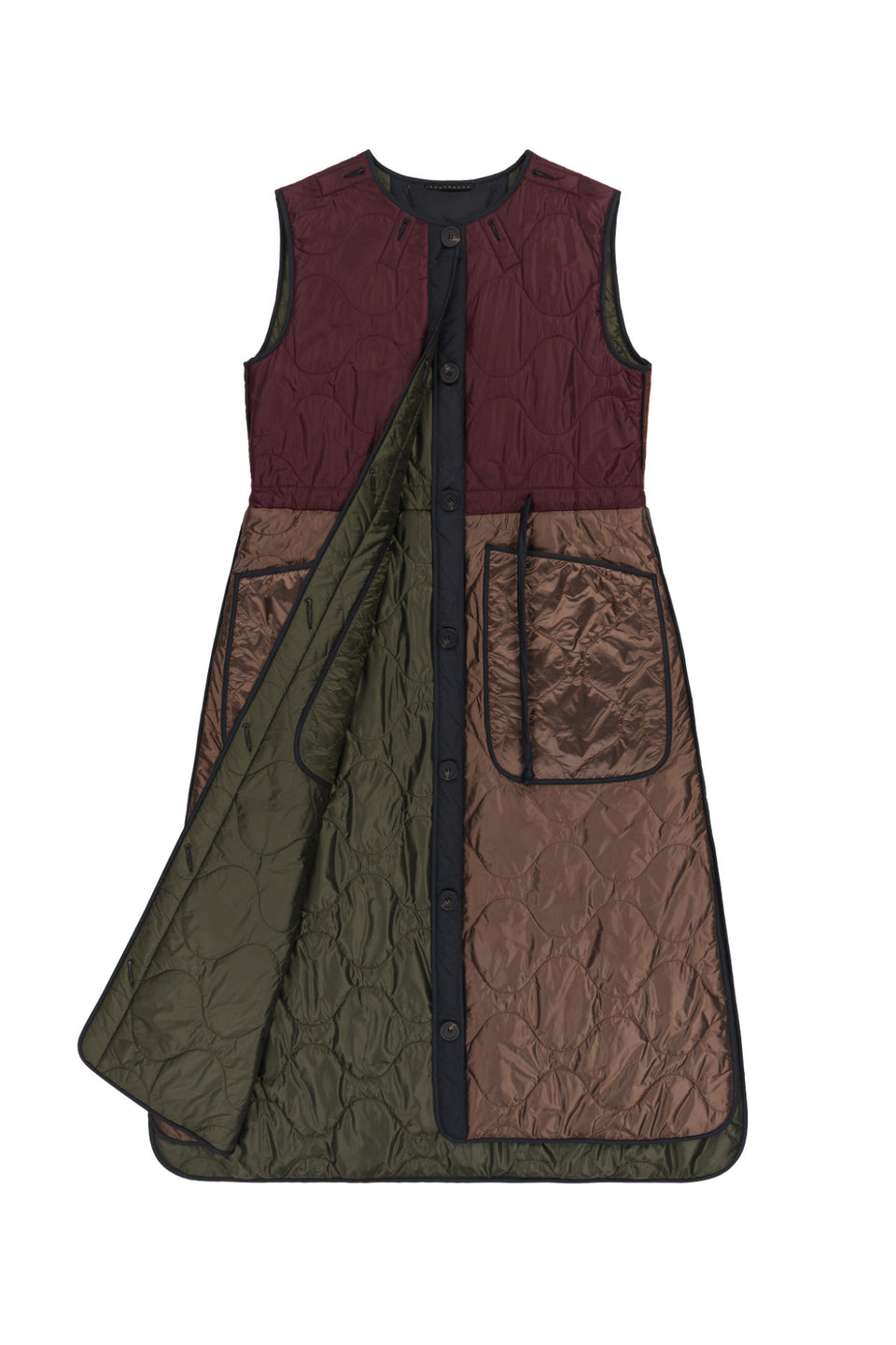 Long Patchwork Quilt Vest - Wine / Dark Olive (listing page thumbnail)