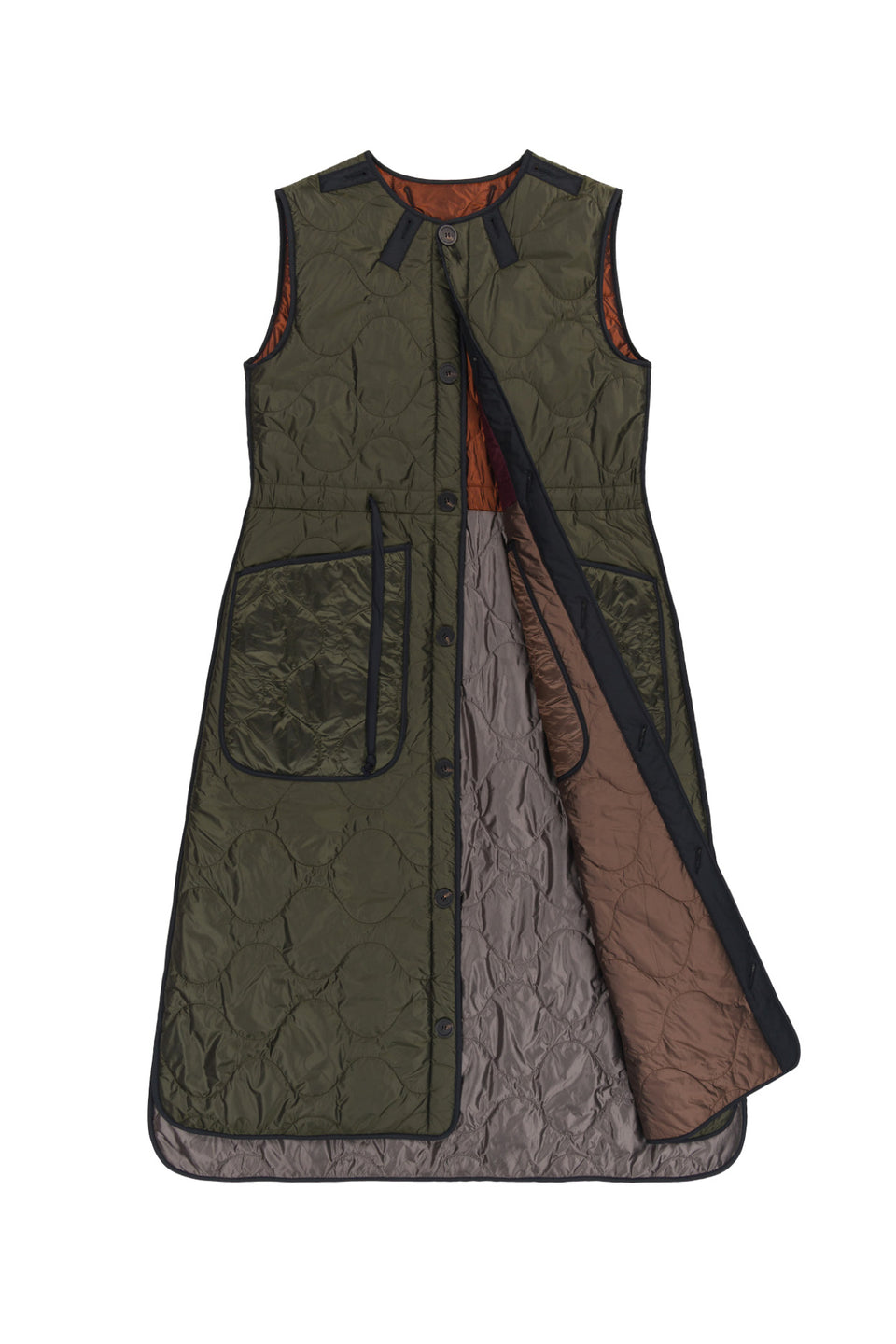 Long Patchwork Quilt Vest - Wine / Dark Olive (listing page thumbnail)