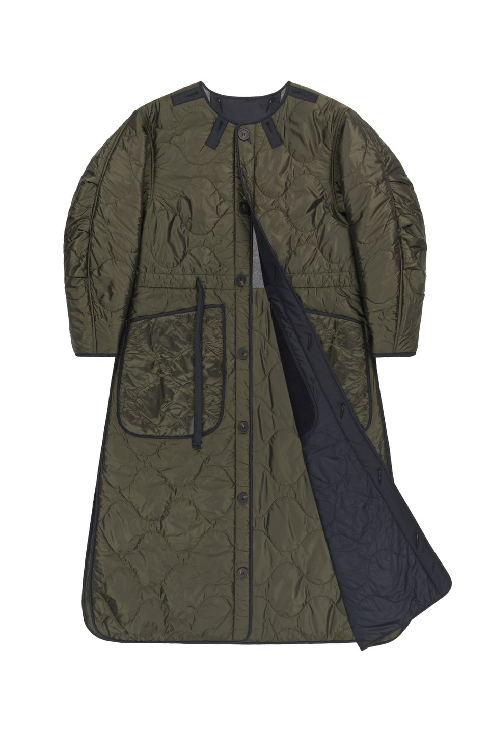 Long Wool Patchwork Quilt Jacket - Navy / Dark Olive (listing page thumbnail)