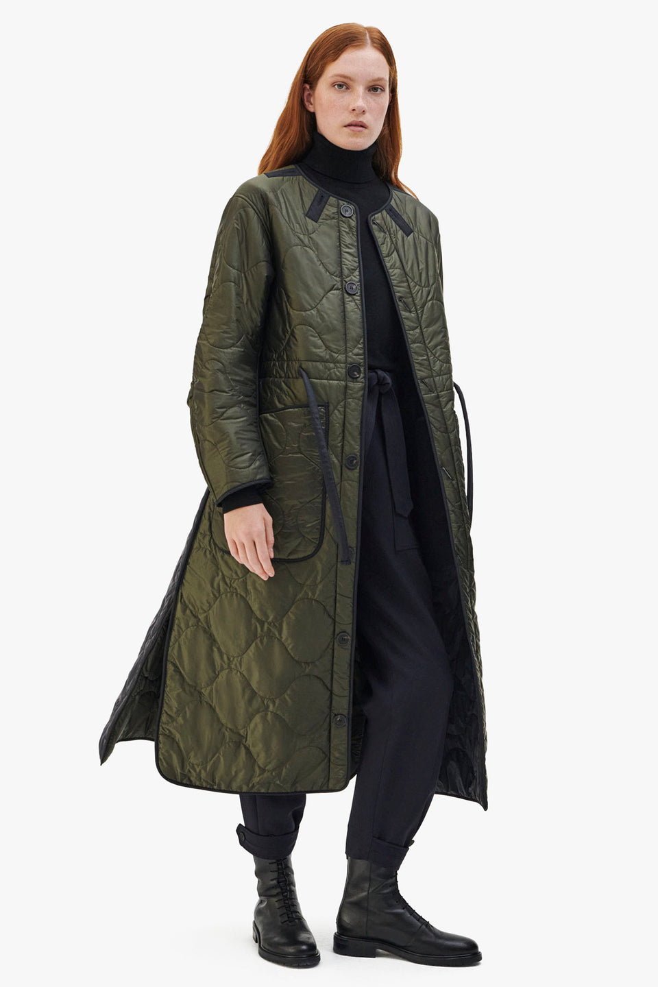 Long Wool Patchwork Quilt Jacket - Navy / Dark Olive (listing page thumbnail)