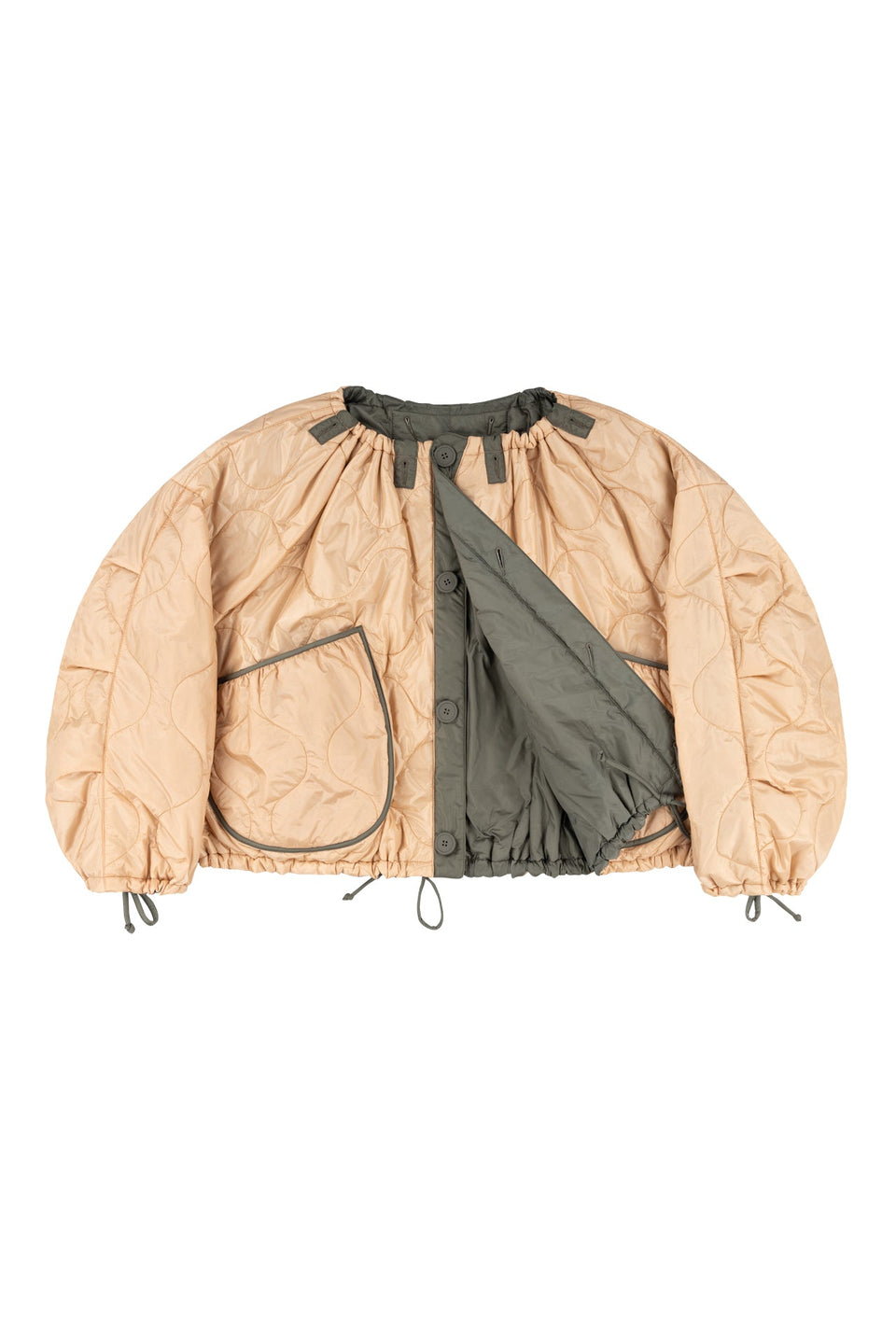 Parachute Quilt Bomber - Olive / Soft Peach (listing page thumbnail)