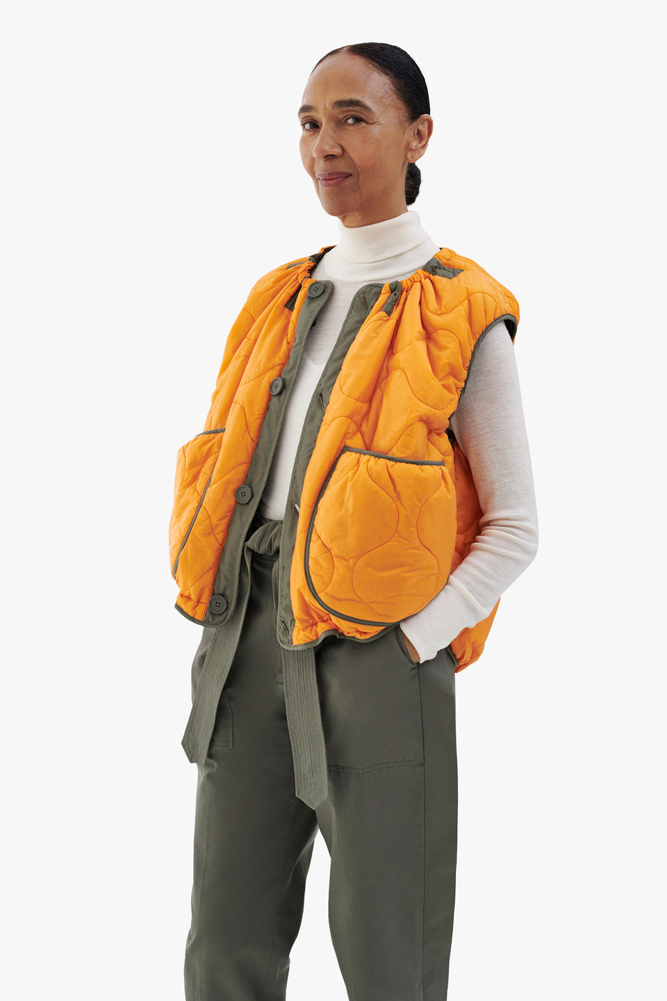 Parachute Quilt Vest - Antique Gold / Clementine (listing page thumbnail)