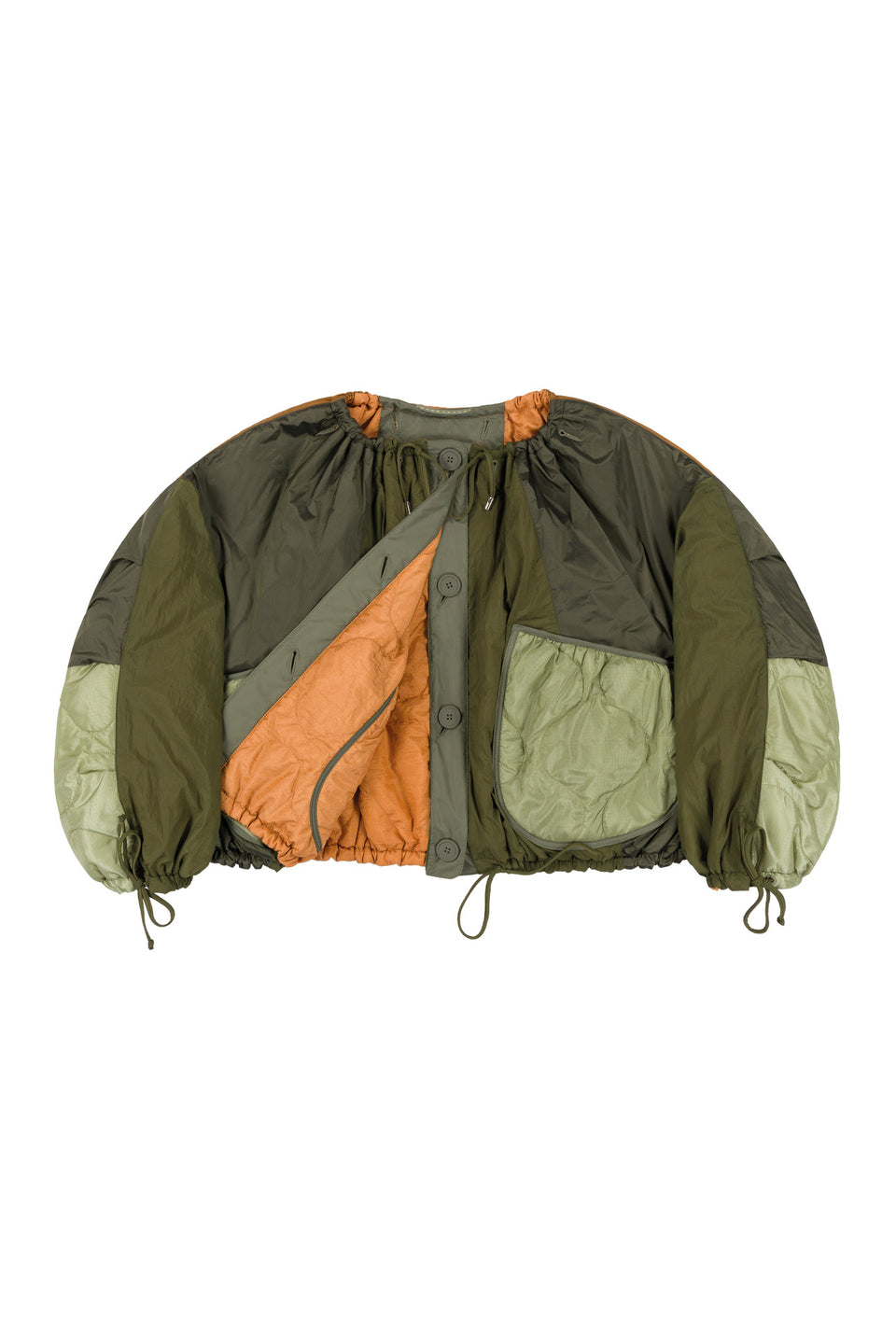 Patchwork Parachute Bomber - Dark Olive / Burnt Orange (listing page thumbnail)