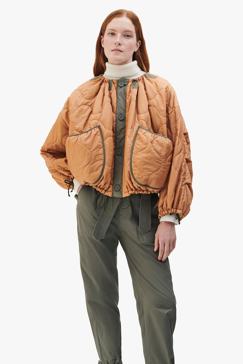 Patchwork Parachute Bomber - Dark Olive / Burnt Orange (listing page thumbnail)