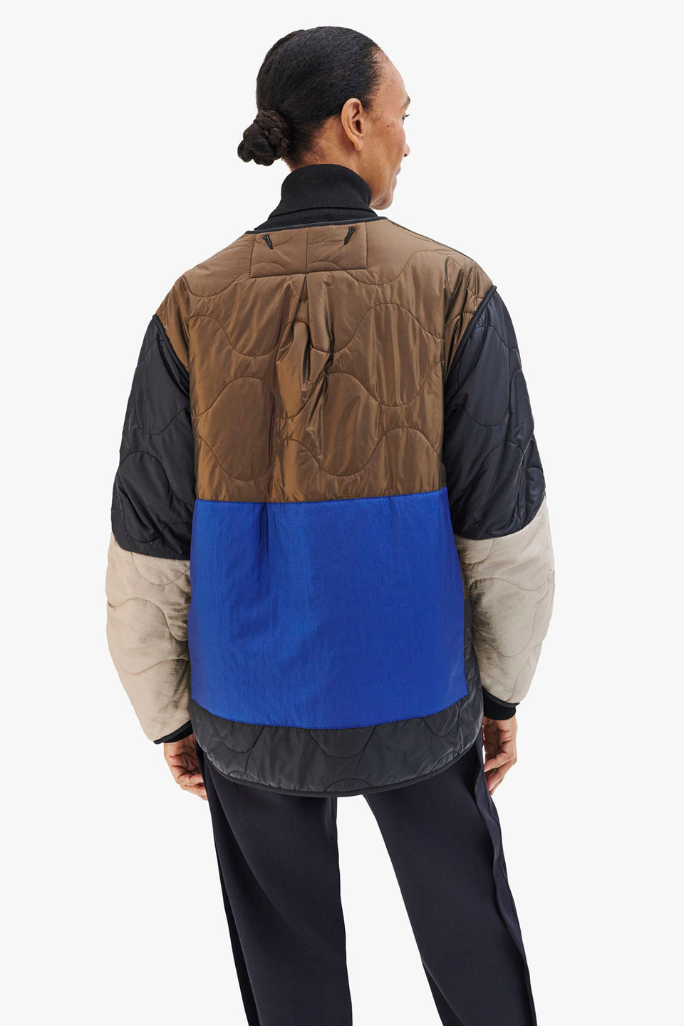 Patchwork Quilt Jacket - Dark Olive / Cobalt (listing page thumbnail)