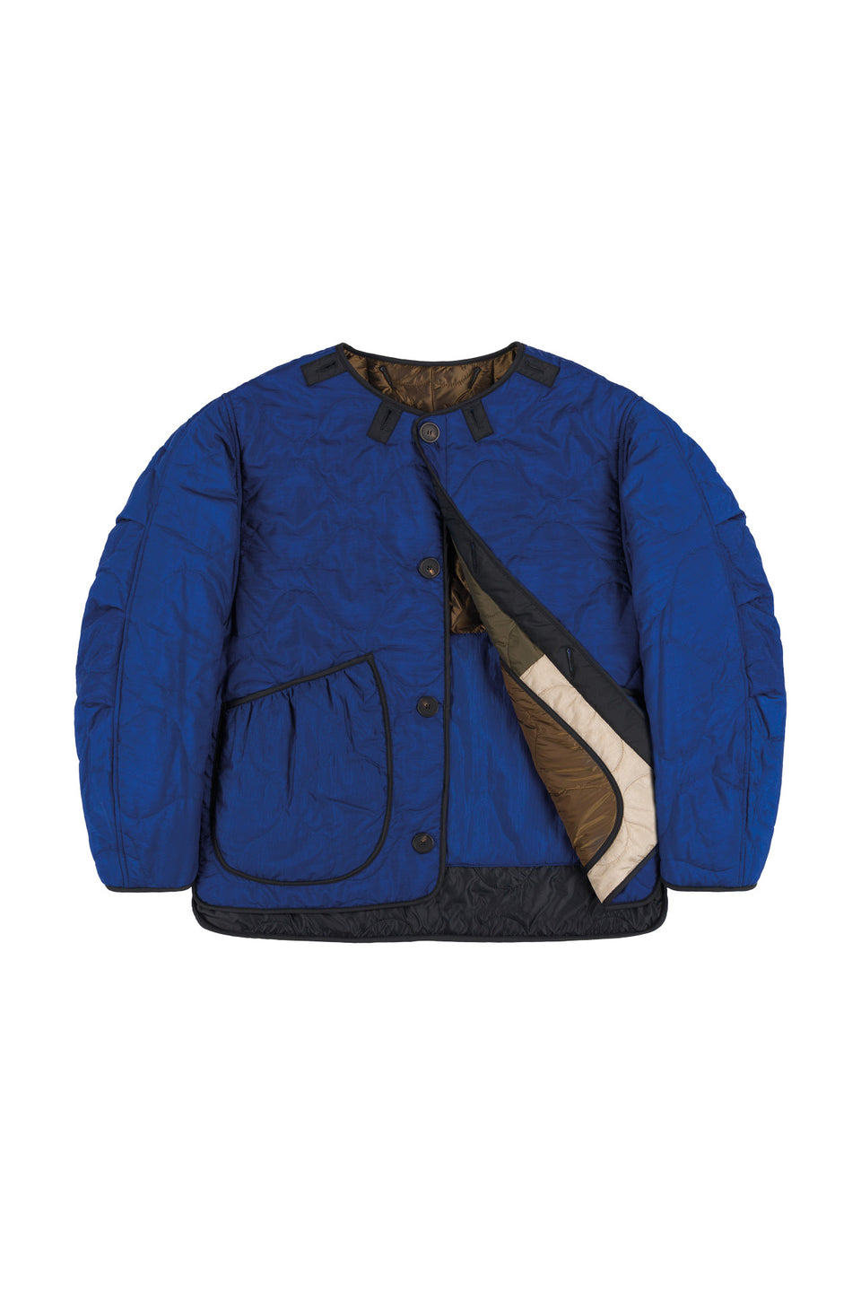 Patchwork Quilt Jacket - Dark Olive / Cobalt (listing page thumbnail)