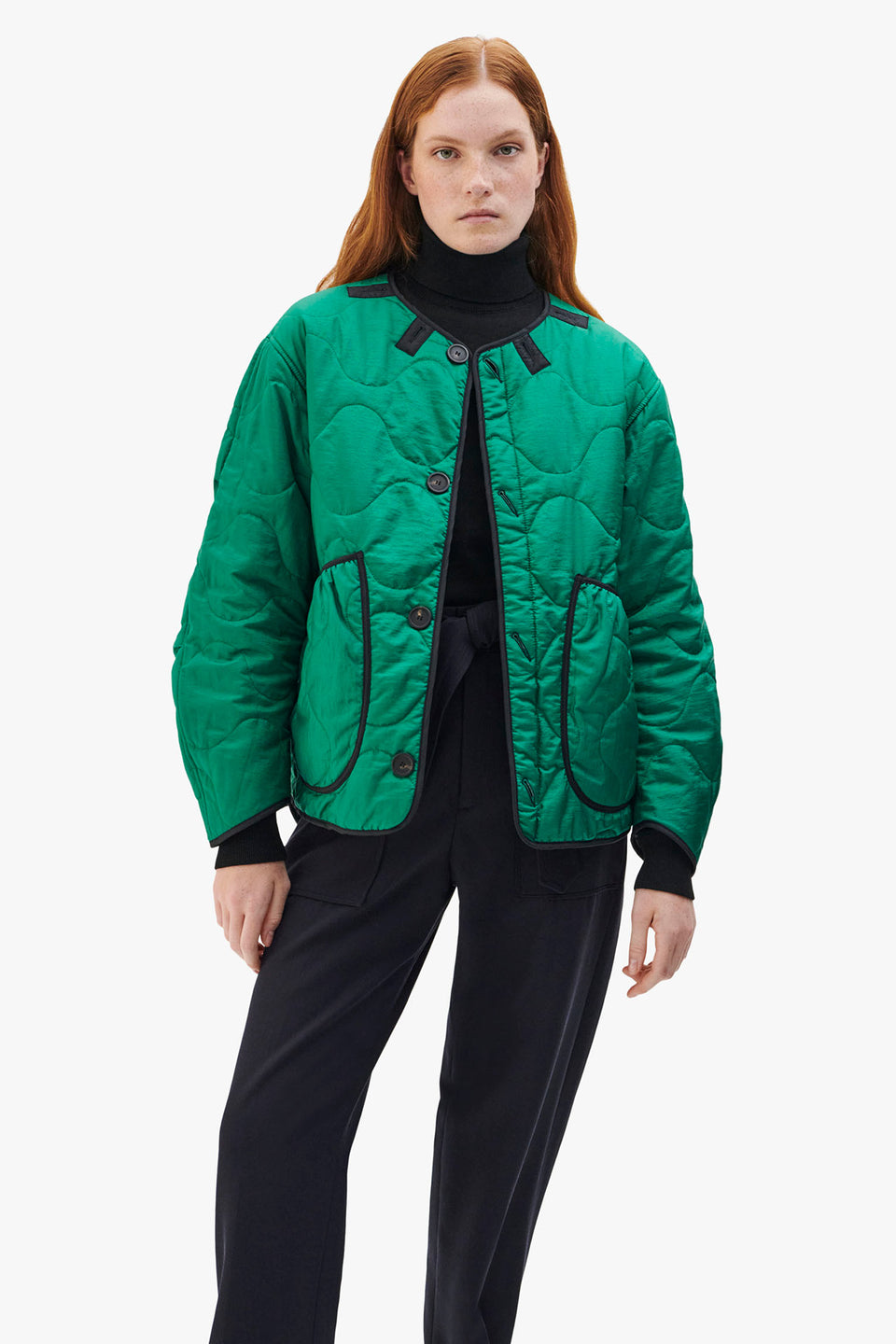 Patchwork Quilt Jacket - Navy / Emerald (listing page thumbnail)