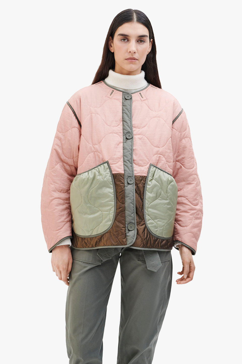 Patchwork Quilt Jacket - Pale Pink / Bronze (listing page thumbnail)