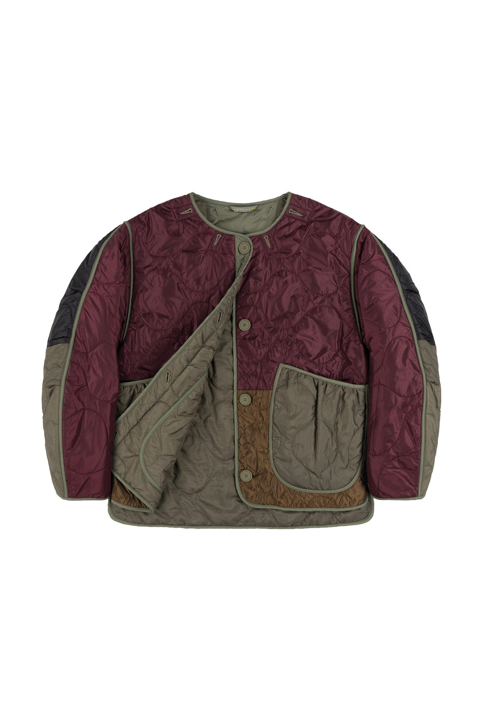 Patchwork Quilt Jacket - Wine / Dark Olive (listing page thumbnail)