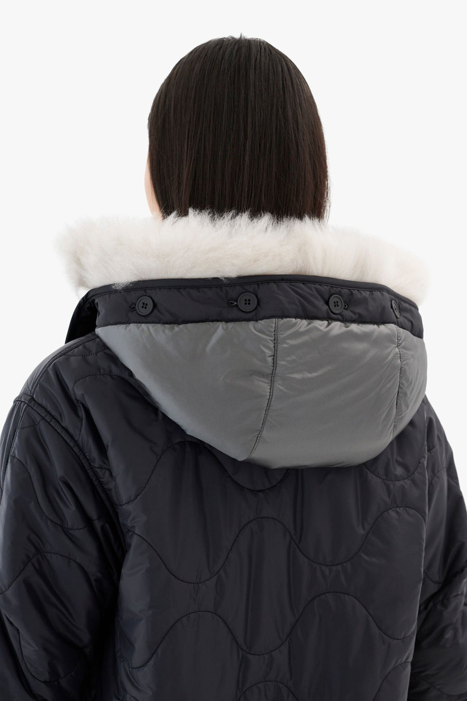 Quilt Hood Shearling Trim - Anthracite / Black (listing page thumbnail)