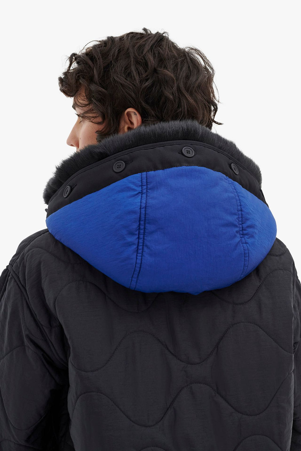 Quilt Hood Shearling Trim - Cobalt / Black (listing page thumbnail)