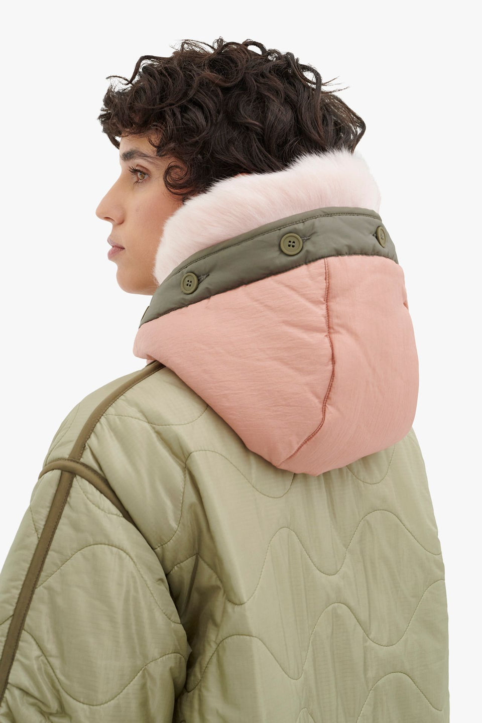 Quilt Hood Shearling Trim - Pale Pink / Pale Yellow (listing page thumbnail)