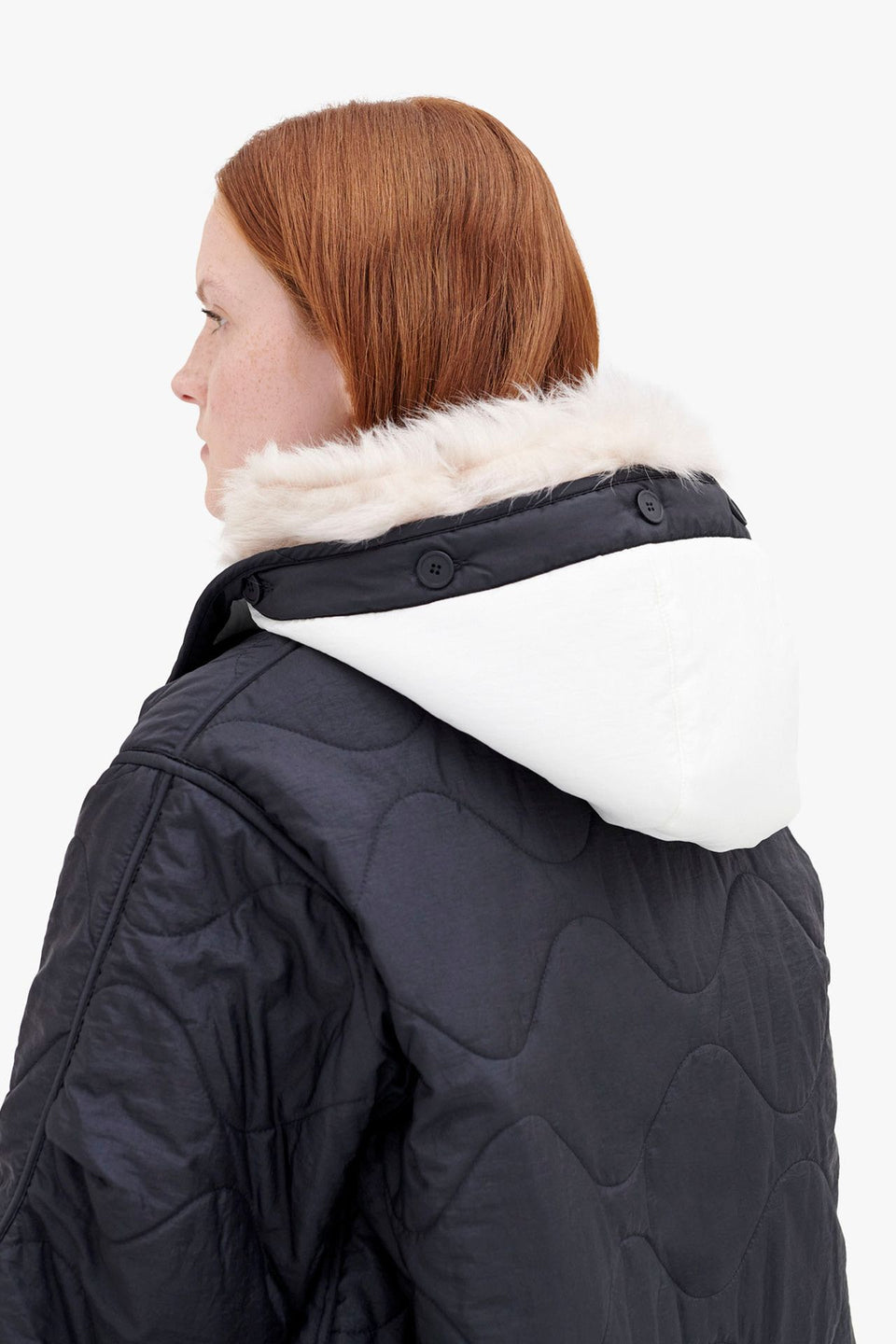 Quilt Hood Shearling Trim - White / Black (listing page thumbnail)