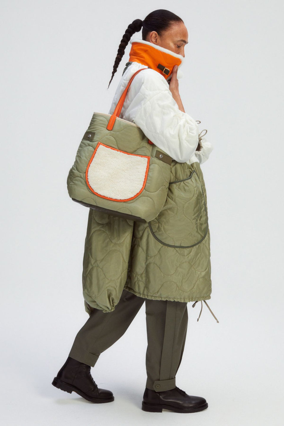 Quilted Shearling Tote - Natural / Pale Sage (listing page thumbnail)