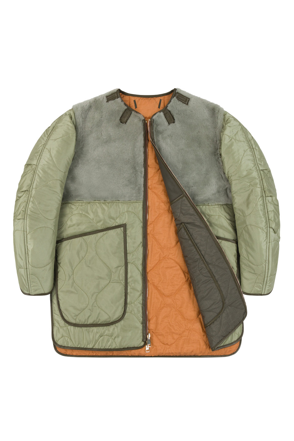 Shearling Aviator Quilt Jacket - Dark Olive / Pale Jade (listing page thumbnail)