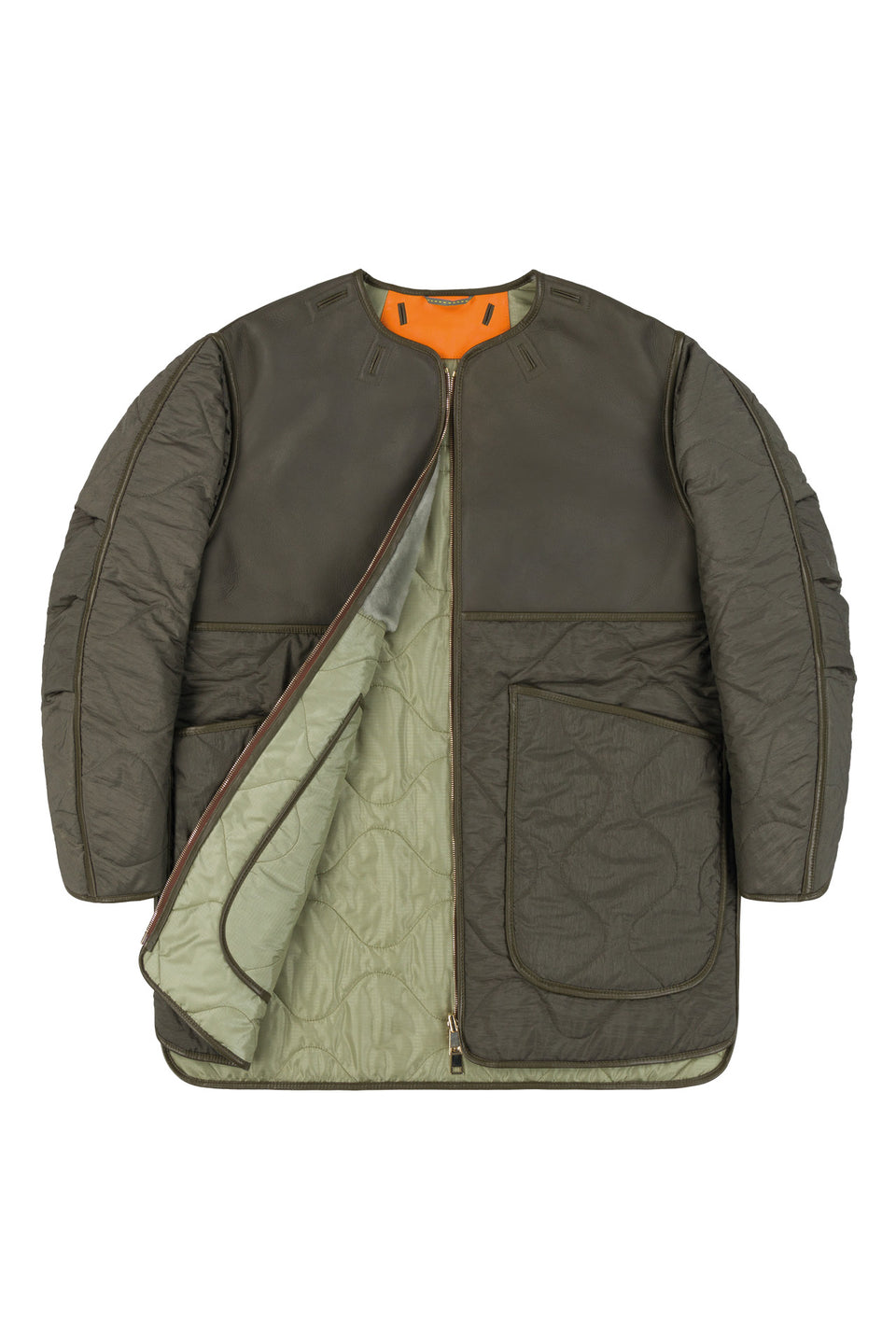 Shearling Aviator Quilt Jacket - Dark Olive / Pale Jade (listing page thumbnail)