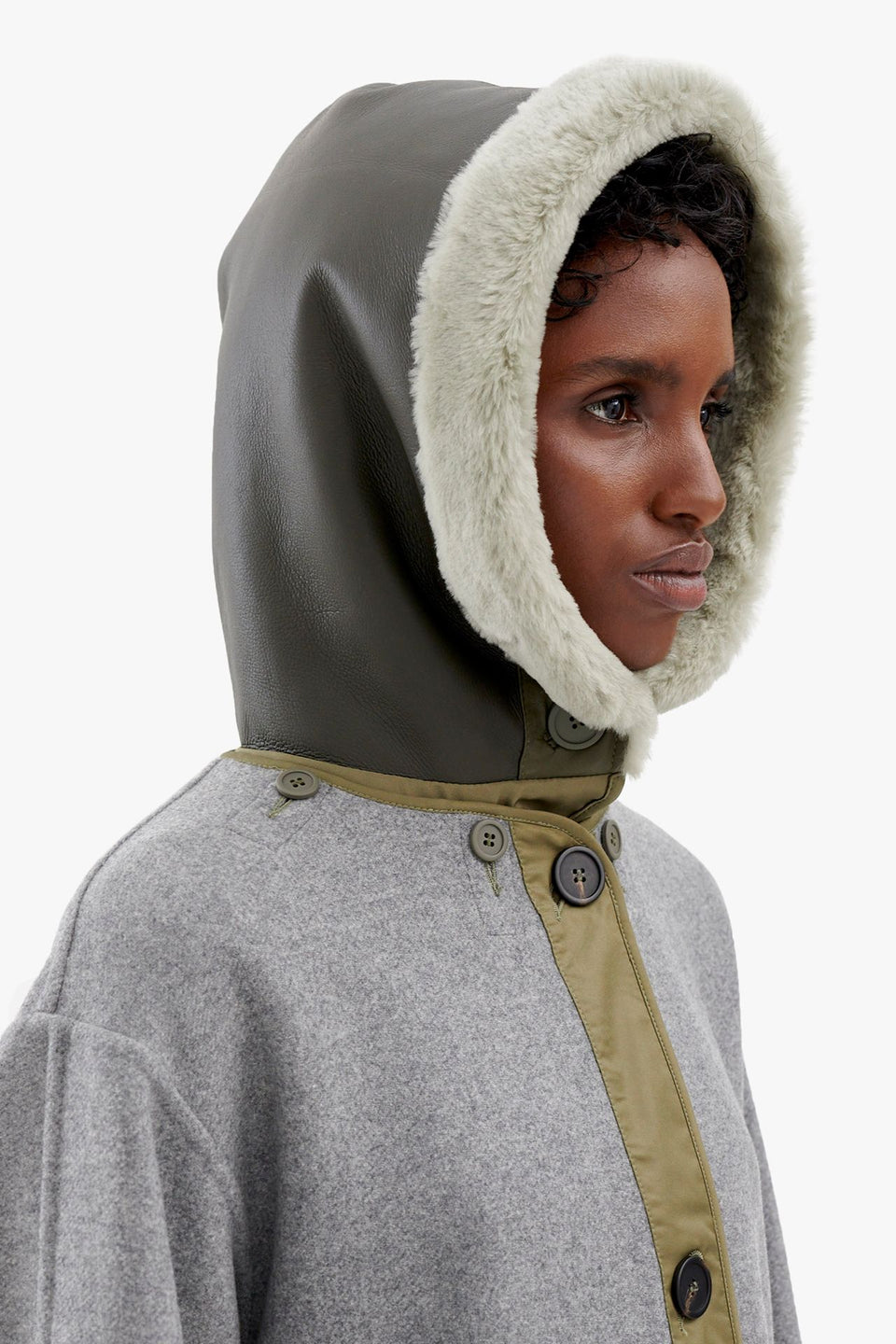 Shearling Close Fit Hood - Dark Olive / Pale Jade (listing page thumbnail)