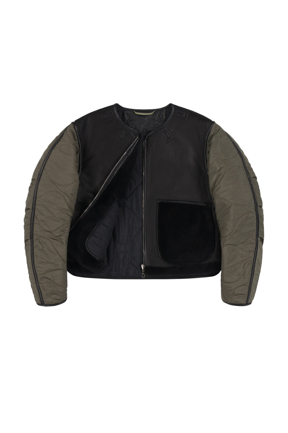 Shearling Cropped Aviator Quilt Jacket - Black / Black (listing page thumbnail)