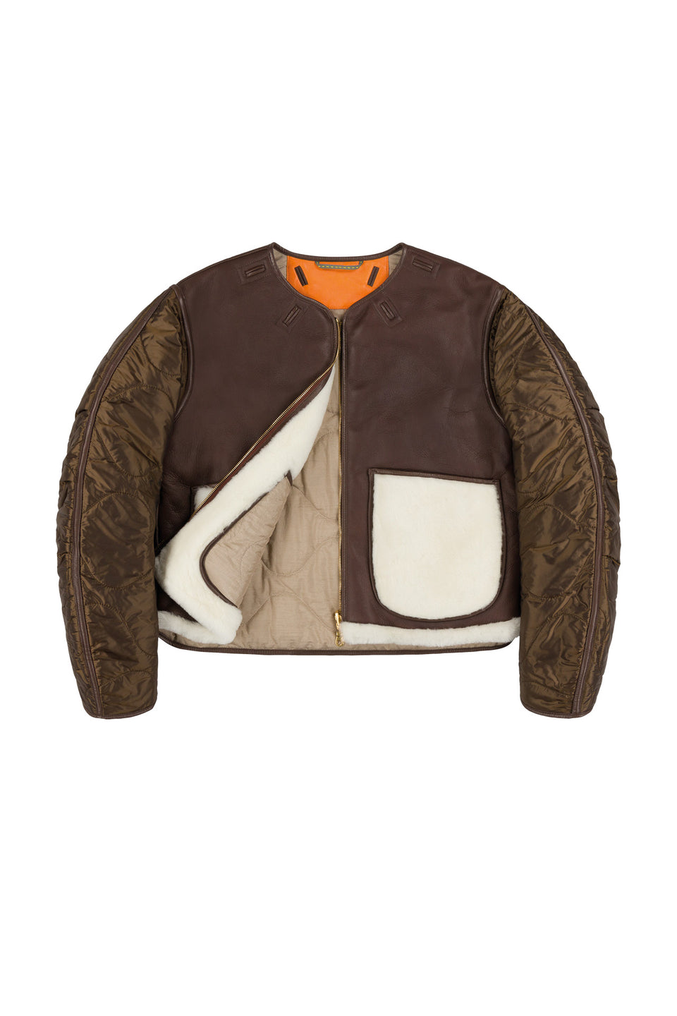 Shearling Cropped Aviator Quilt Jacket - Chocolate / Natural (listing page thumbnail)
