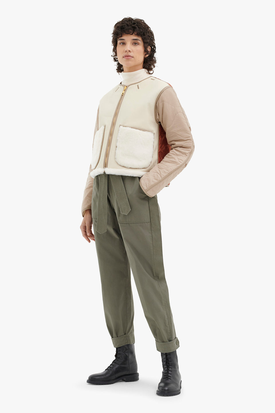 Shearling Cropped Aviator Quilt Jacket - Ivory / Natural (listing page thumbnail)