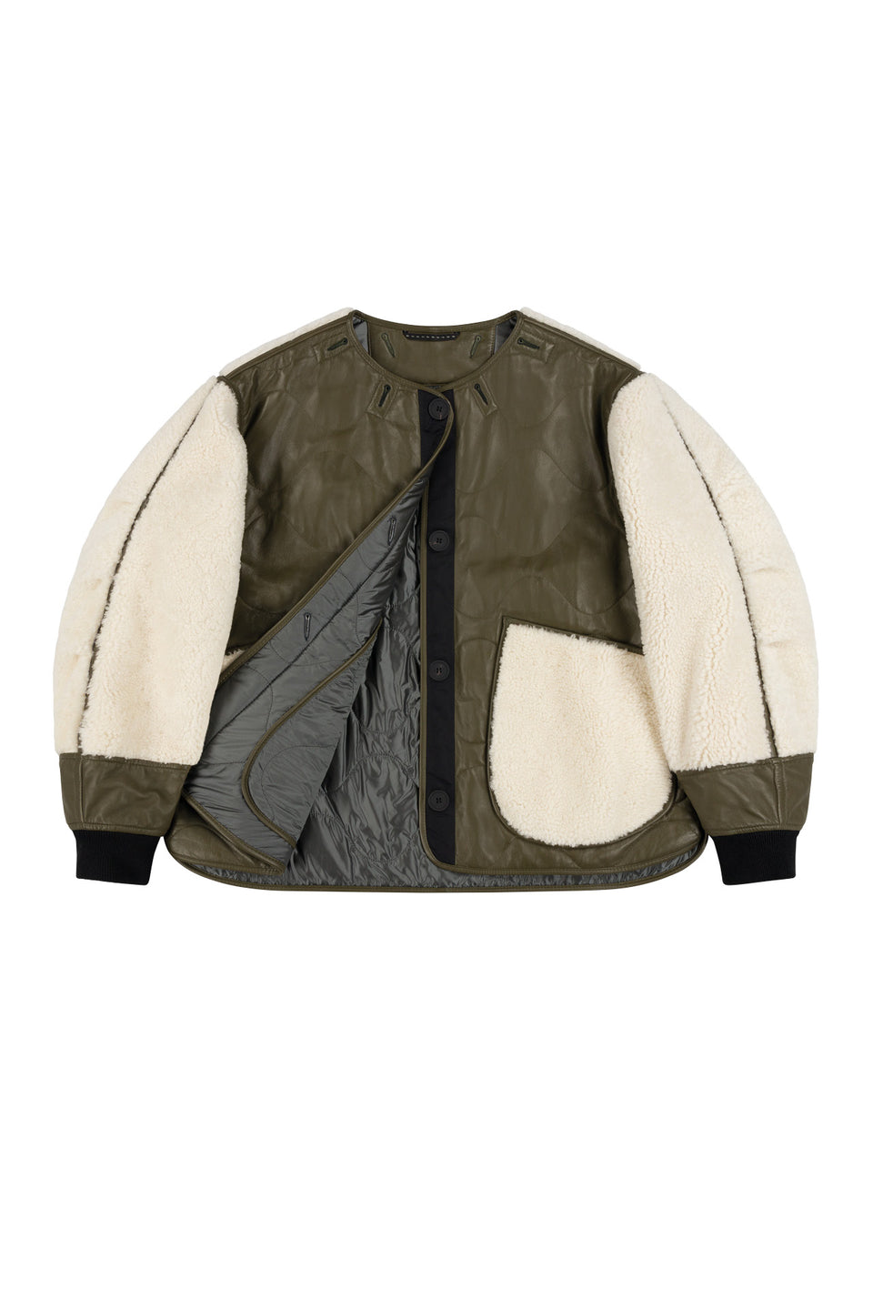 Shearling Leather Quilt Bomber - Dark Olive / Anthracite (listing page thumbnail)