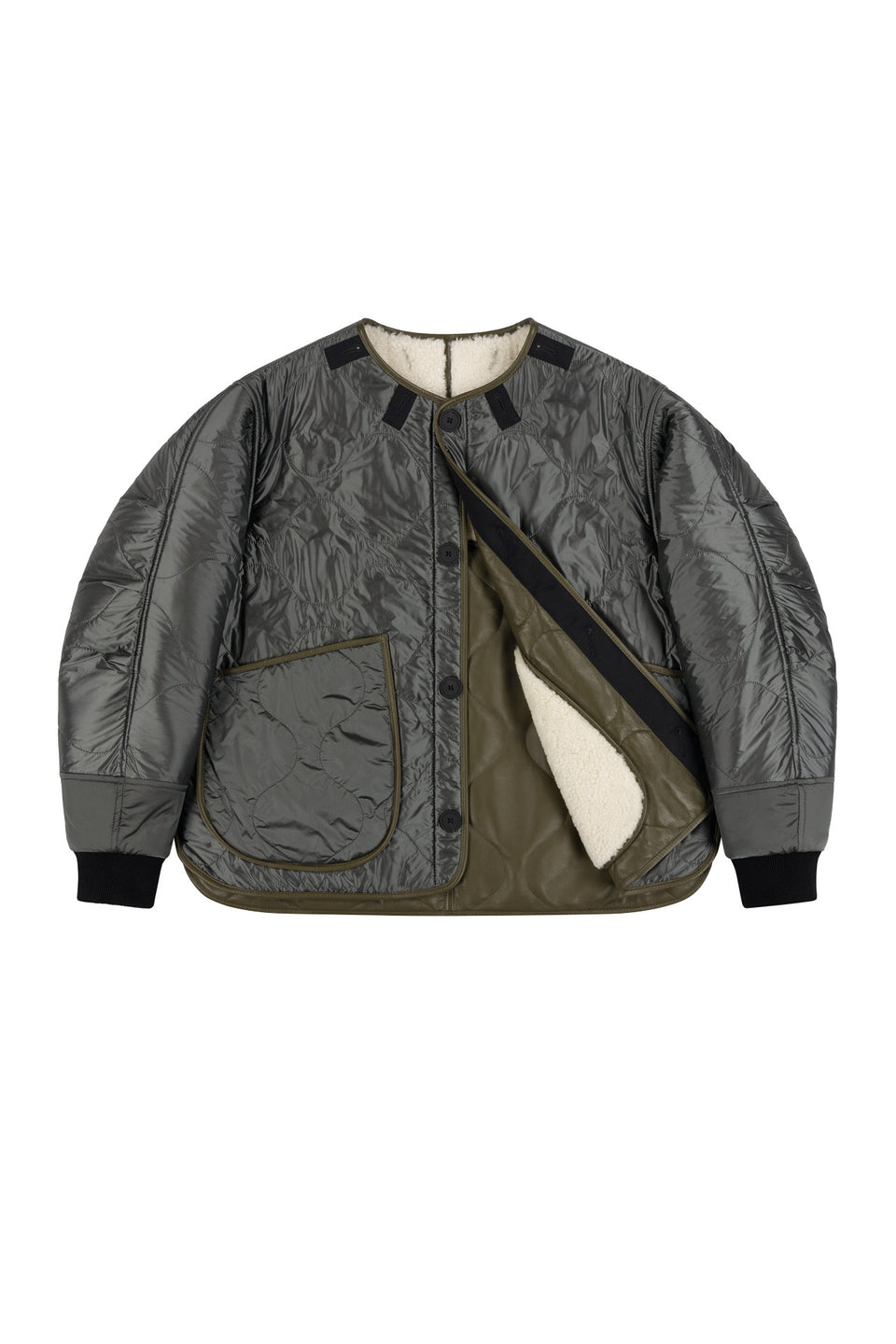 Shearling Leather Quilt Bomber - Dark Olive / Anthracite (listing page thumbnail)