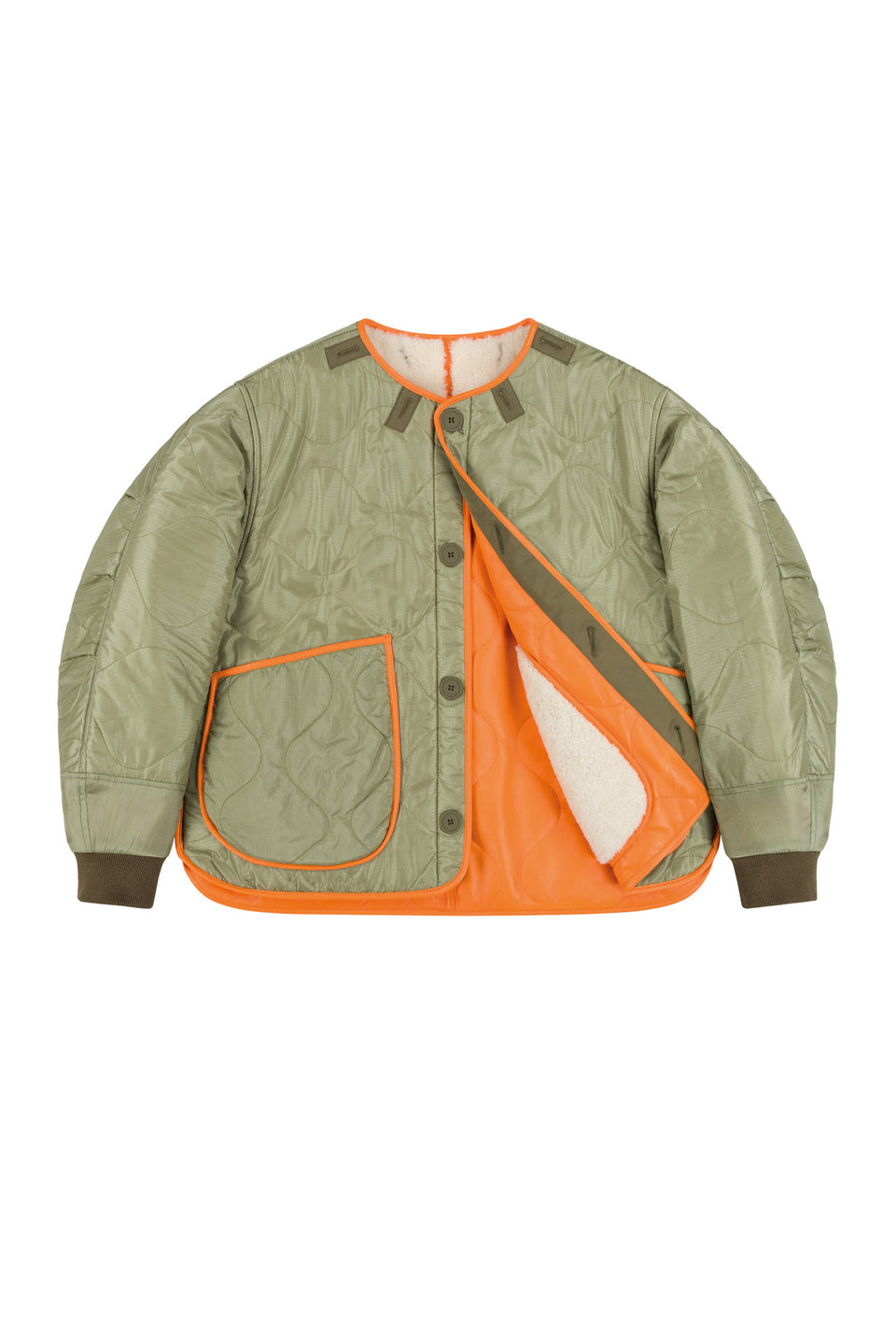 Shearling Leather Quilt Bomber - Orange / Pale Sage (listing page thumbnail)