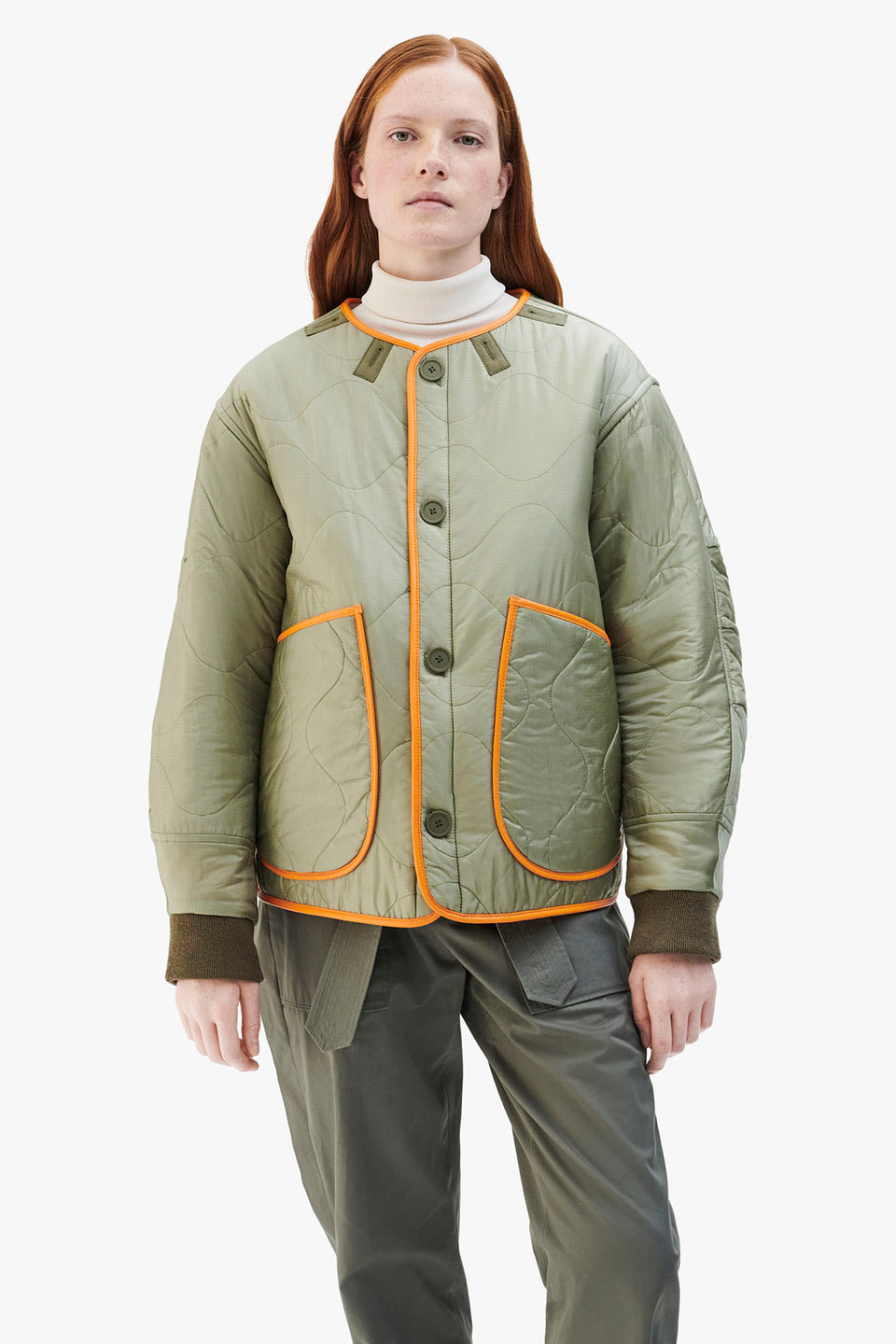 Shearling Leather Quilt Bomber - Orange / Pale Sage (listing page thumbnail)