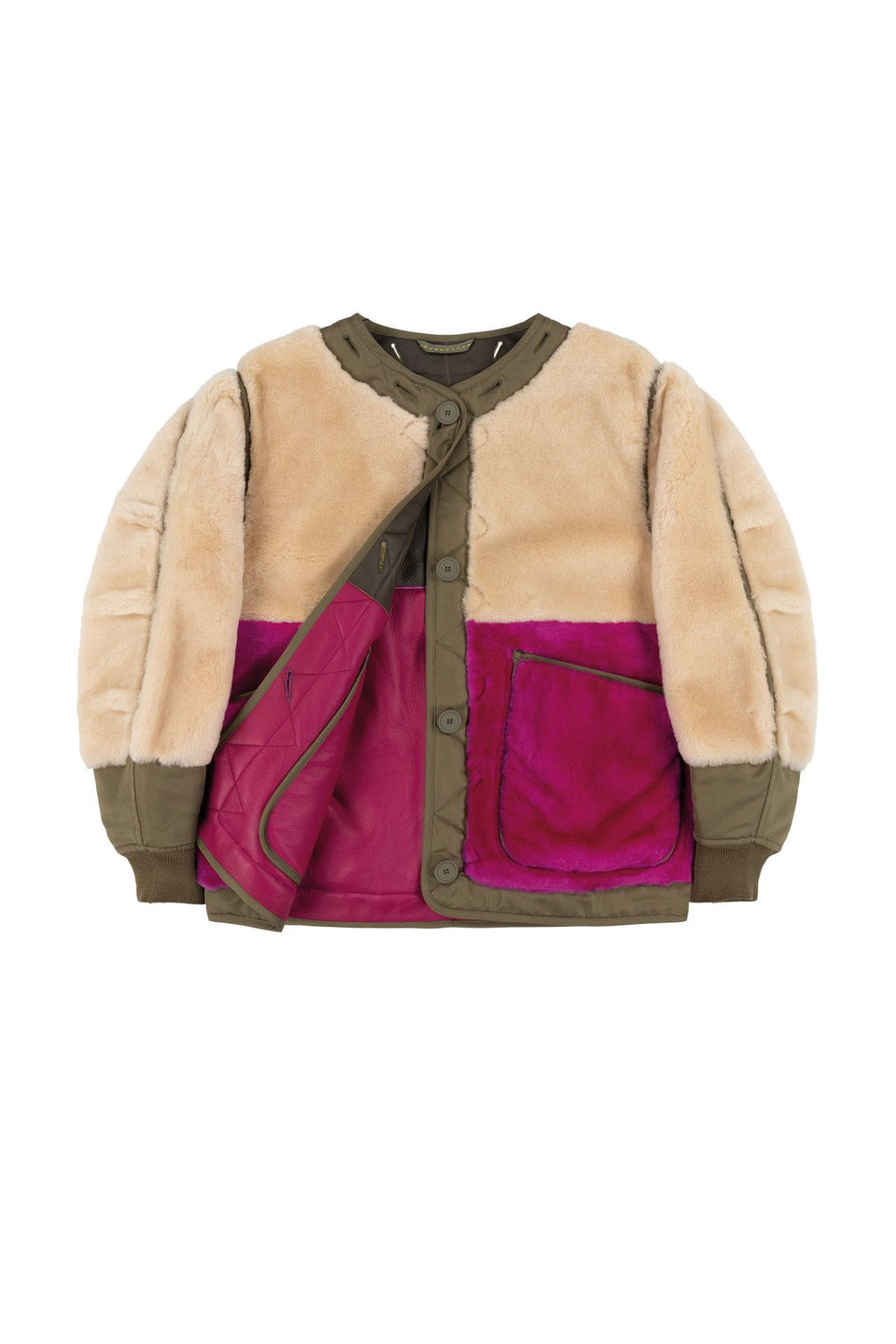Shearling Quilt Bomber - Blush / Dark Olive (listing page thumbnail)
