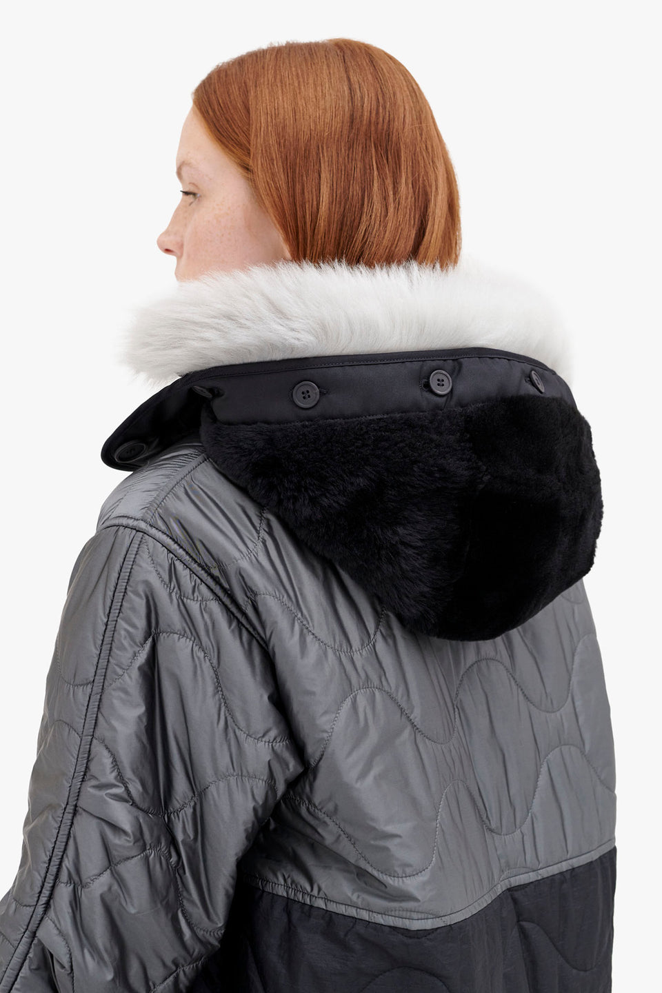 Shearling Quilt Hood - Black / Anthracite (listing page thumbnail)