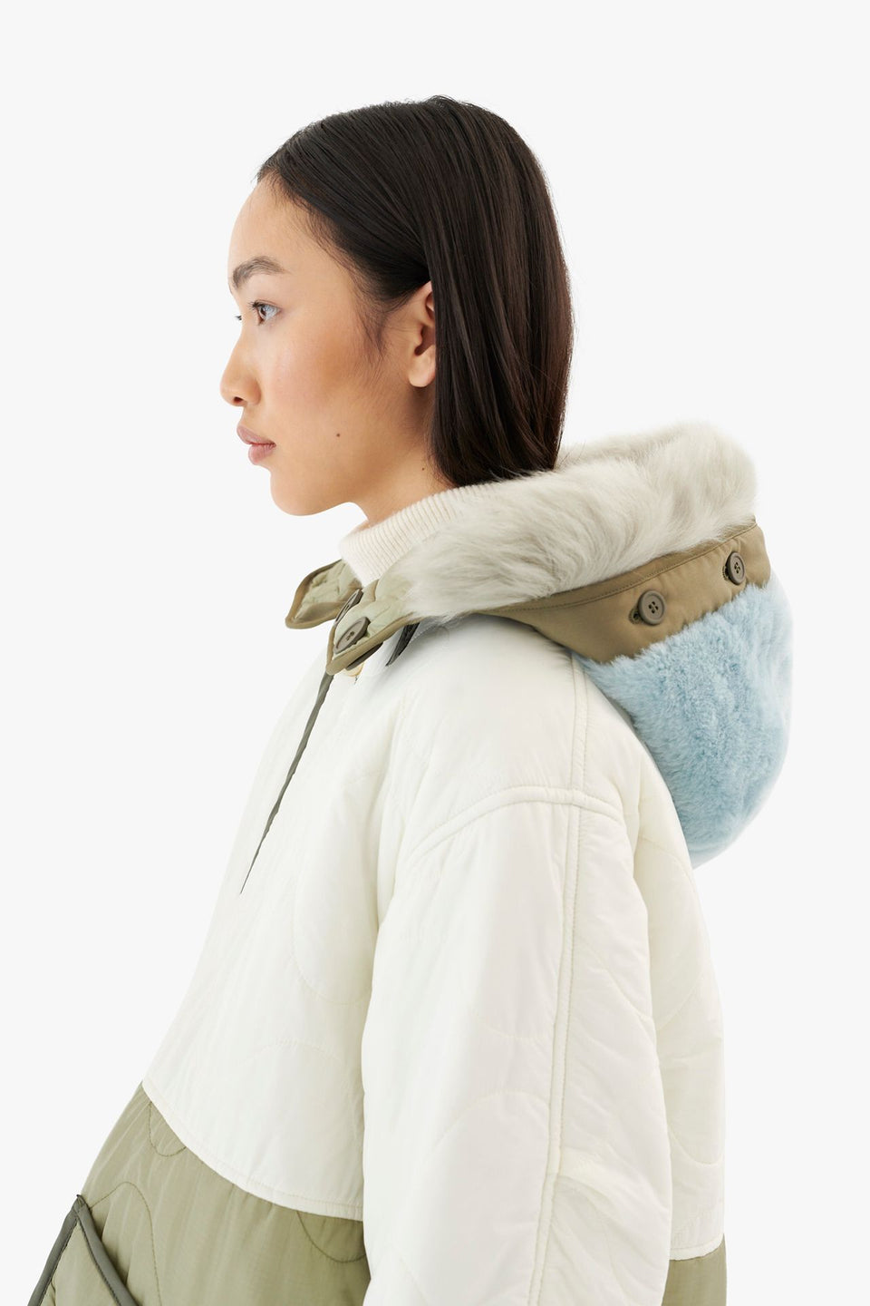 Shearling Quilt Hood - Sky Blue / Pale Sage (listing page thumbnail)