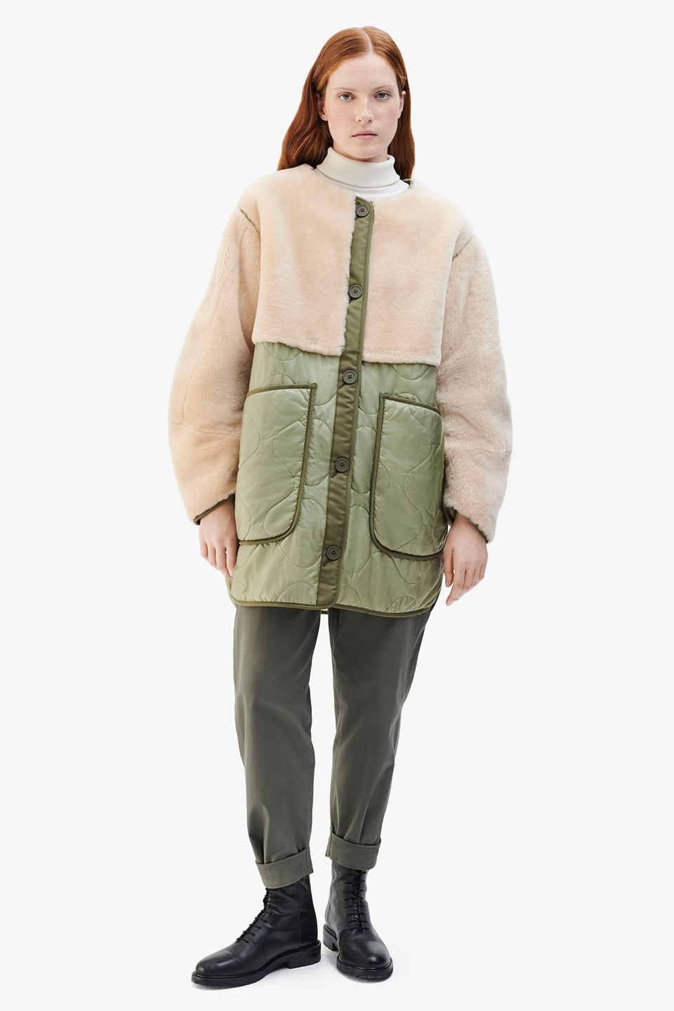 Shearling Quilt Jacket - Blush / Pale Yellow (listing page thumbnail)