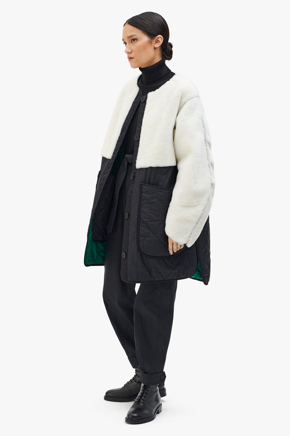 Shearling Quilt Jacket - Natural / Emerald (listing page thumbnail)