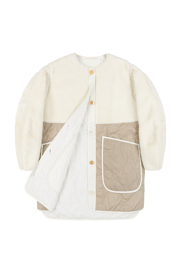 Shearling Quilt Jacket - Stone / White (listing page thumbnail)