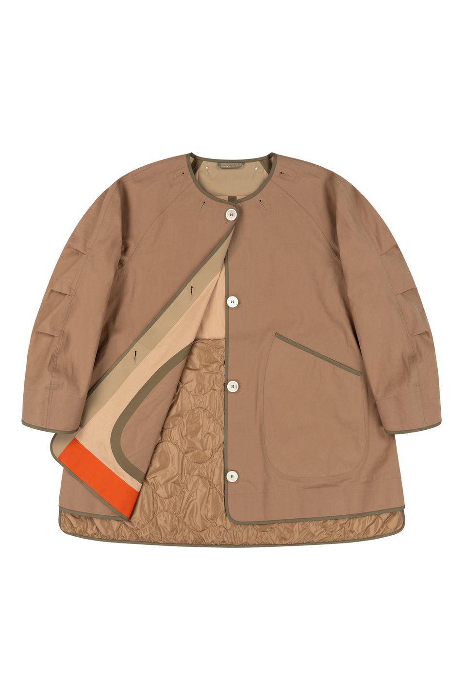 Short Bonded Patchwork Raincoat - Mocha Brown / Soft Peach (listing page thumbnail)