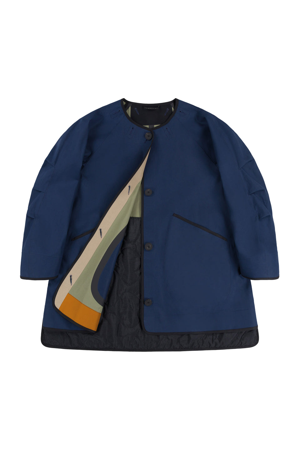 Short Bonded Patchwork Raincoat - Bright Navy / Sage (listing page thumbnail)