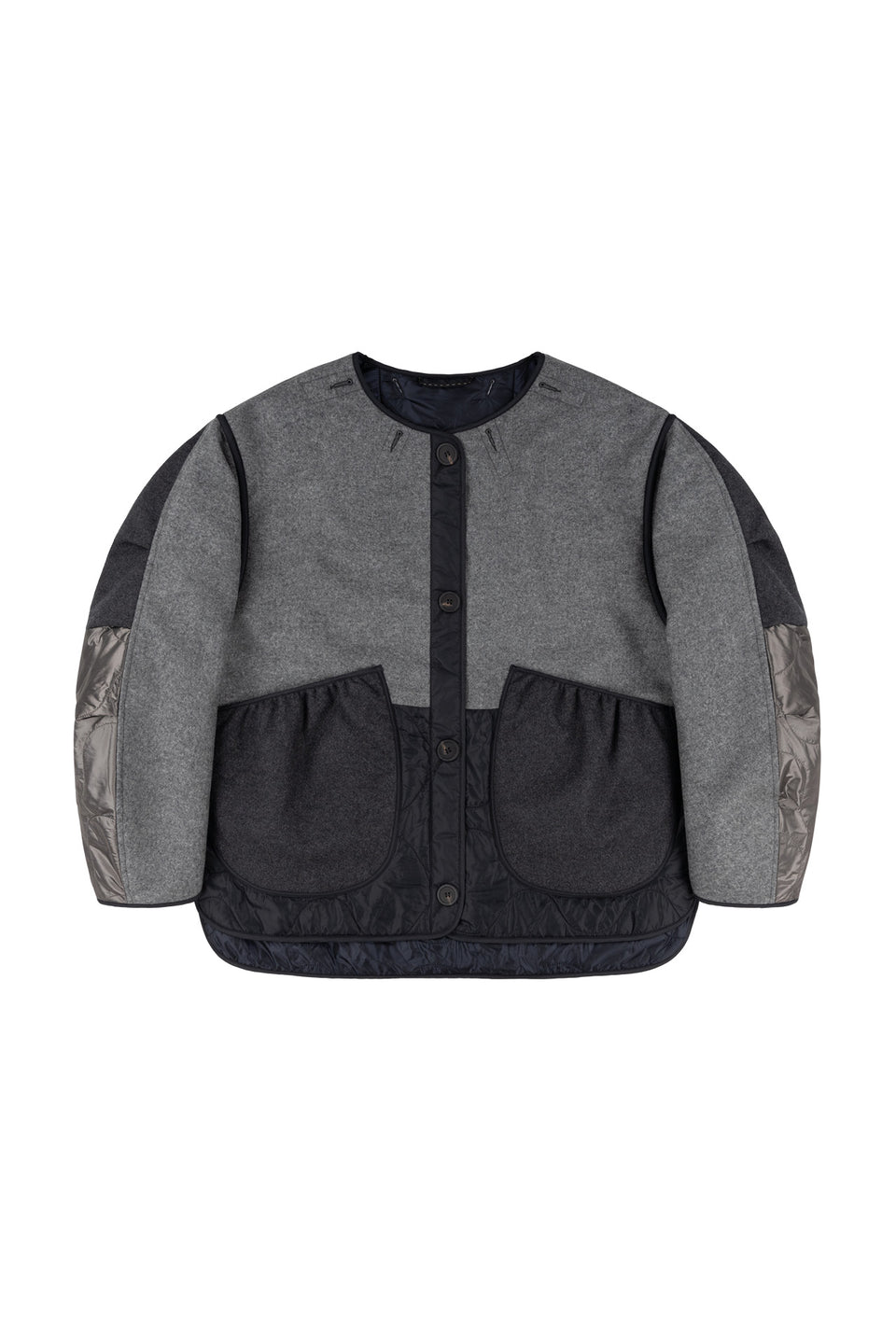 Wool Patchwork Cropped Quilt Jacket - Mid Grey / Midnight (listing page thumbnail)