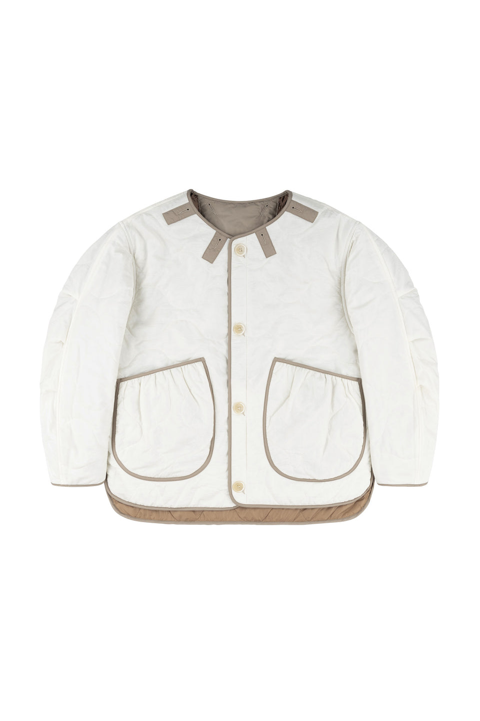 Wool Patchwork Cropped Quilt Jacket - Taupe / White (listing page thumbnail)
