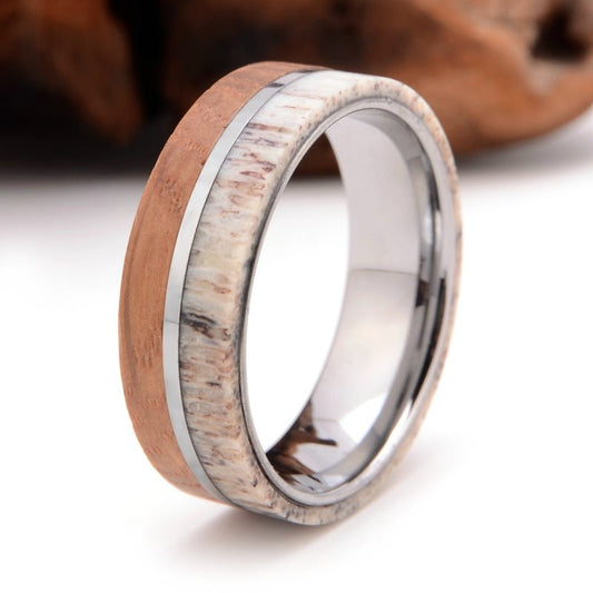 Black Tungsten Men's Ring Fishing Line-Whiskey Barrel & Deer Antler Wedding  Band, Creo Casa Milano