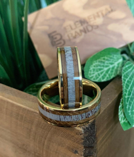 Fishing Line Ring, Fishing Line Wedding Band, Fishing Ring with Whiskey Barrel, Burnt Whiskey Barrel Ring